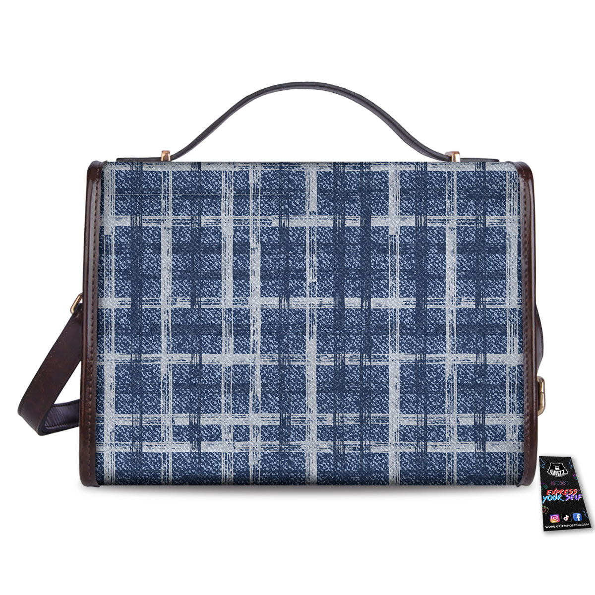 Denim Jeans Plaid Print Pattern Women's Satchel Bag-grizzshop