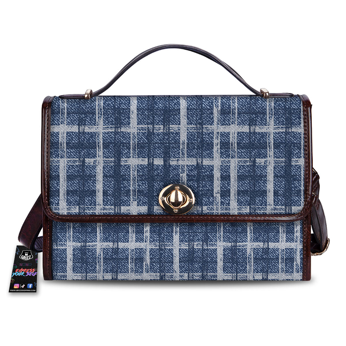 Denim Jeans Plaid Print Pattern Women's Satchel Bag-grizzshop