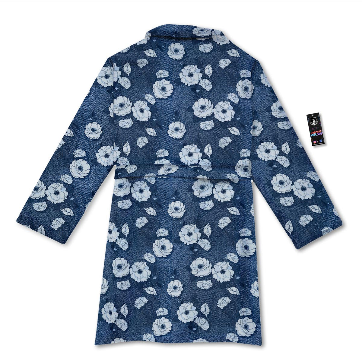 Denim Jeans Rose Print Pattern Bathrobe-grizzshop