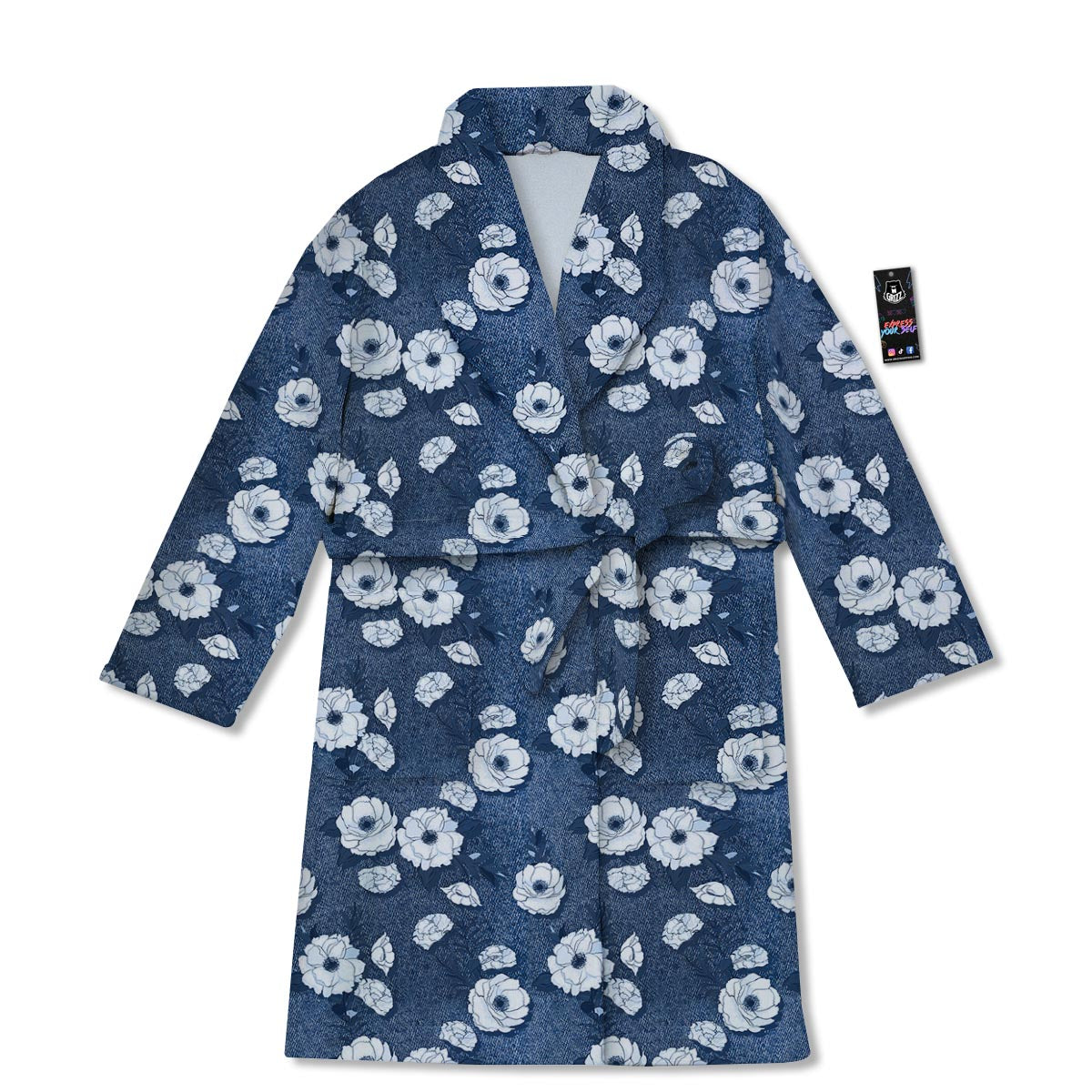 Denim Jeans Rose Print Pattern Bathrobe-grizzshop