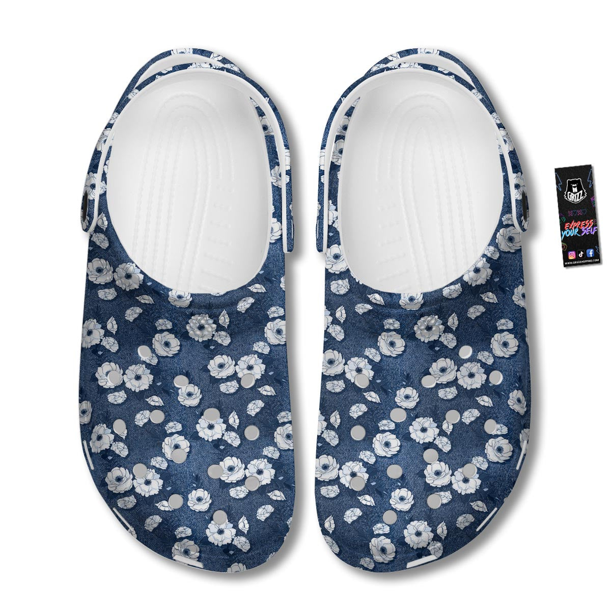 Denim Jeans Rose Print Pattern Clog-grizzshop