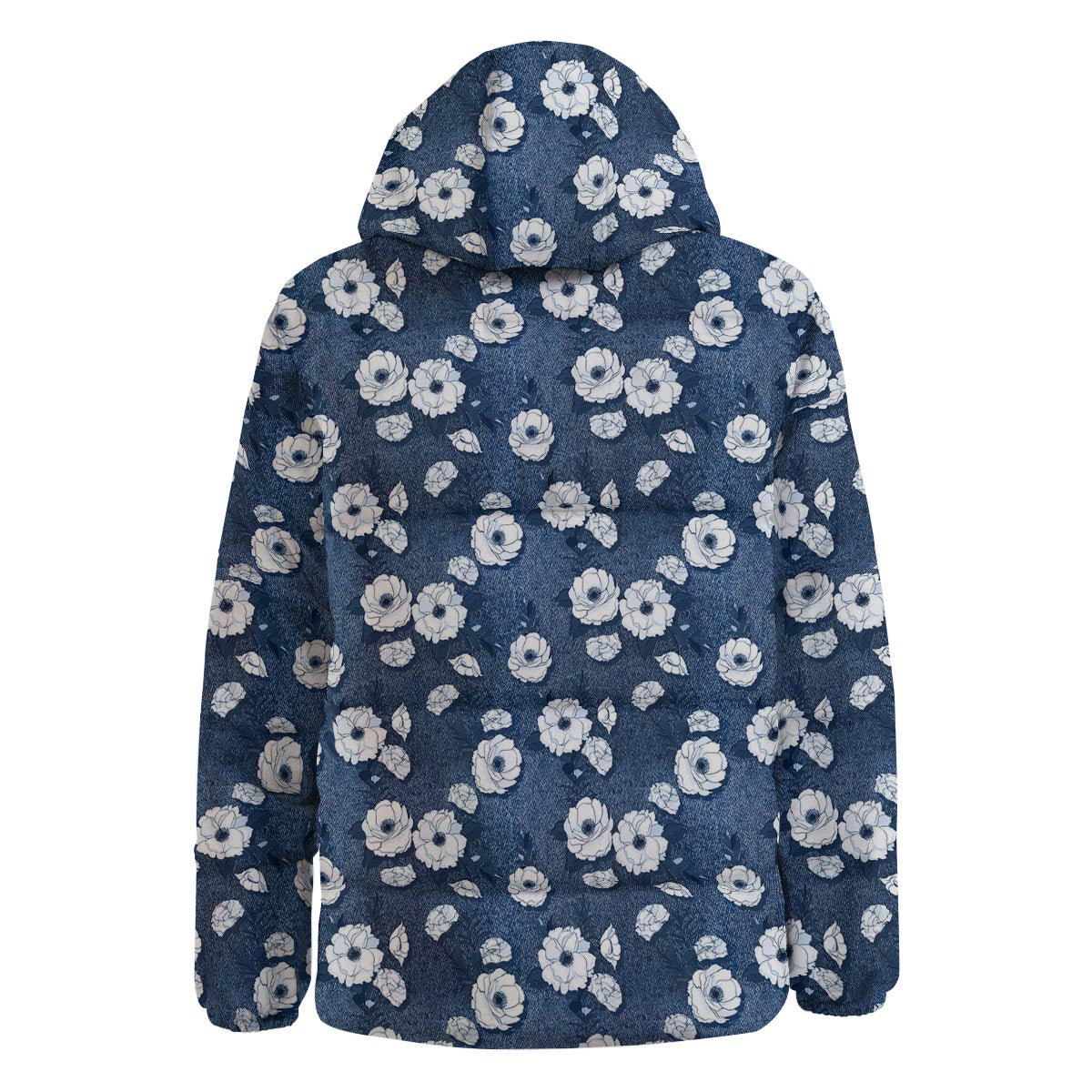 Denim Jeans Rose Print Pattern Down Jacket-grizzshop