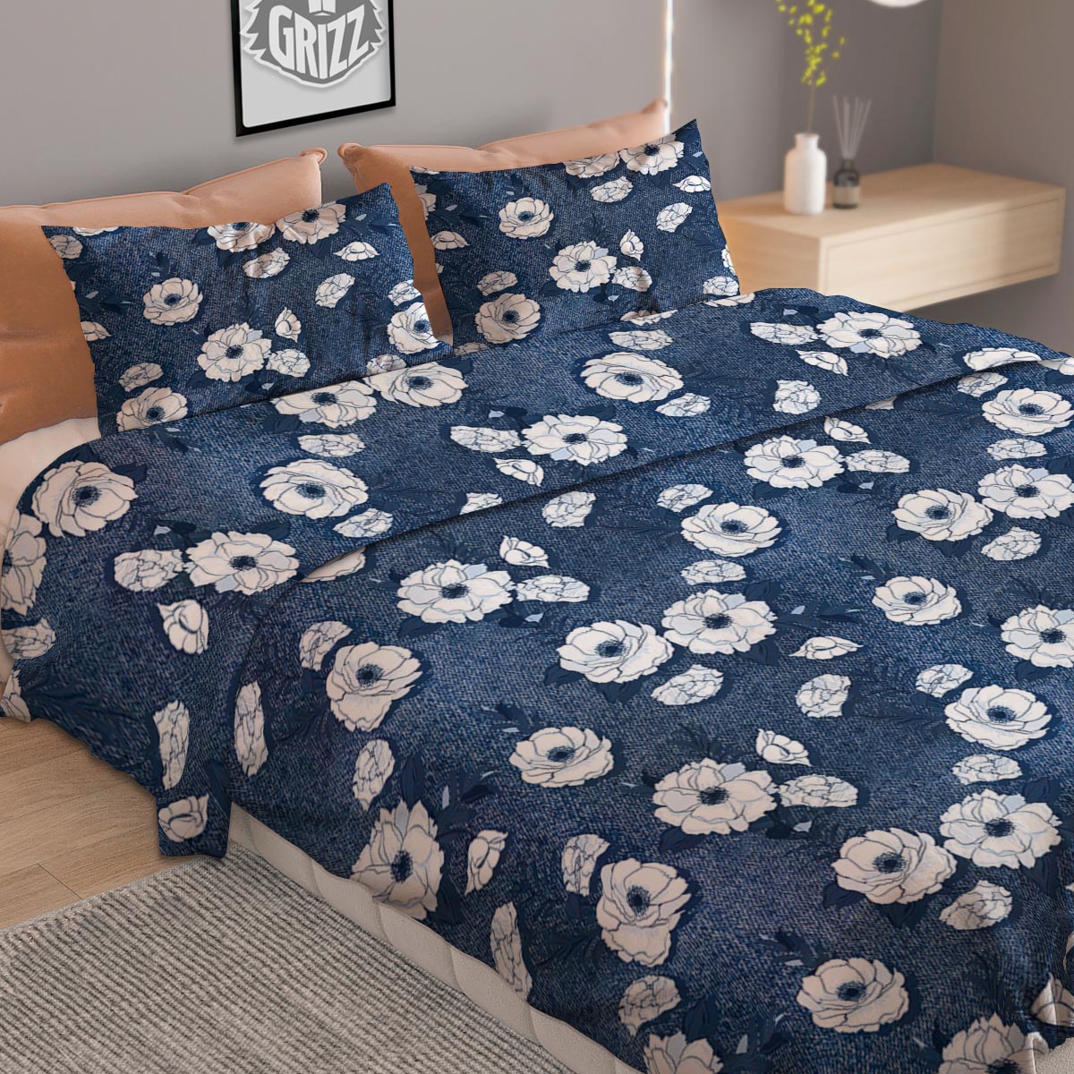 Cow Blue And White Print Pattern Duvet Cover Bedding Set