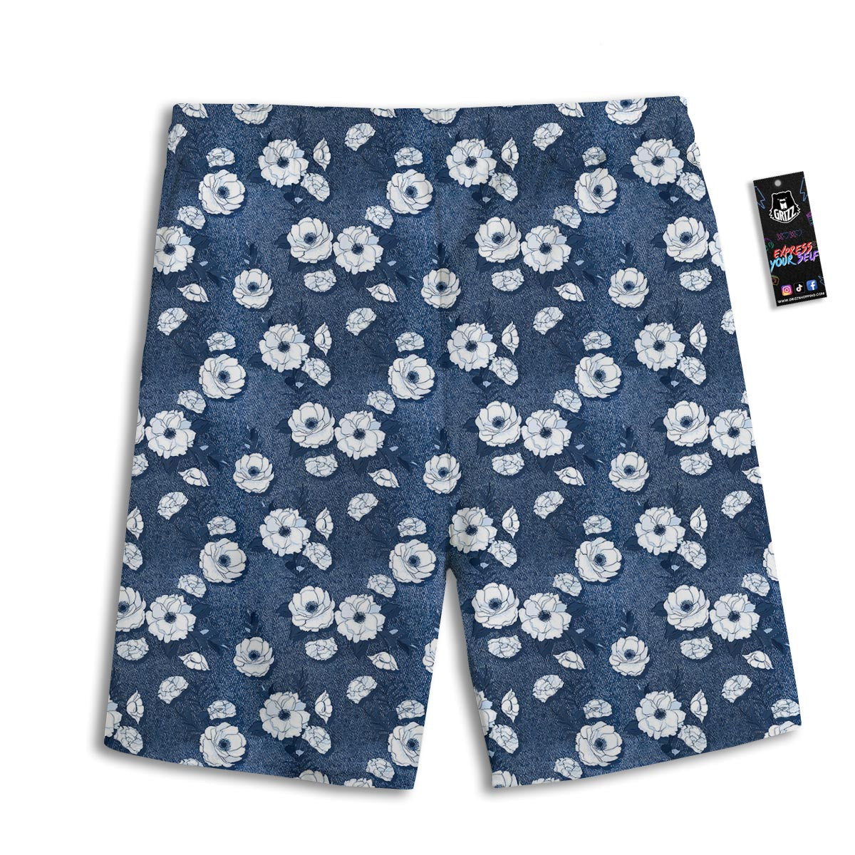 Denim Jeans Rose Print Pattern Men's Athletic Shorts