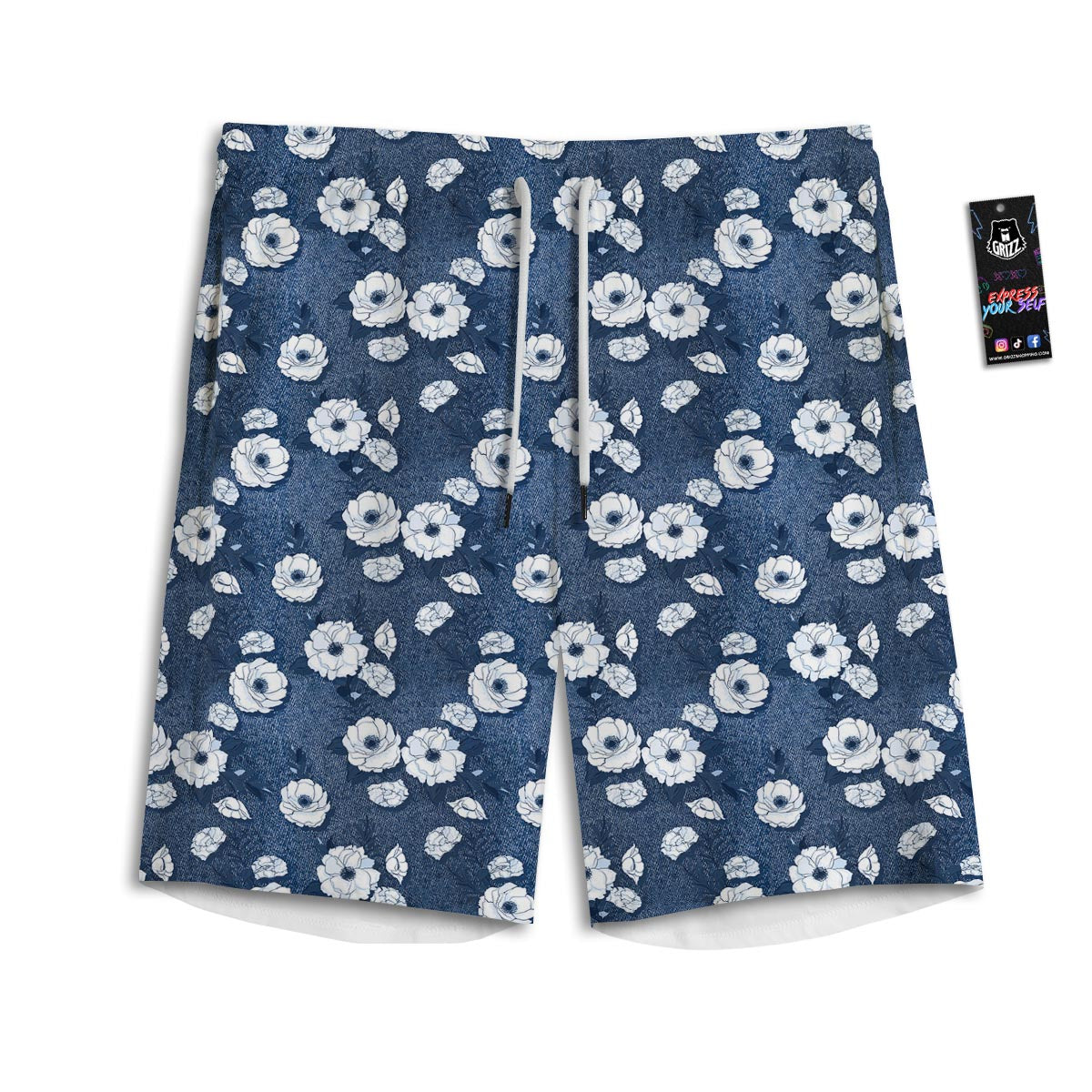 Denim Jeans Rose Print Pattern Men's Athletic Shorts