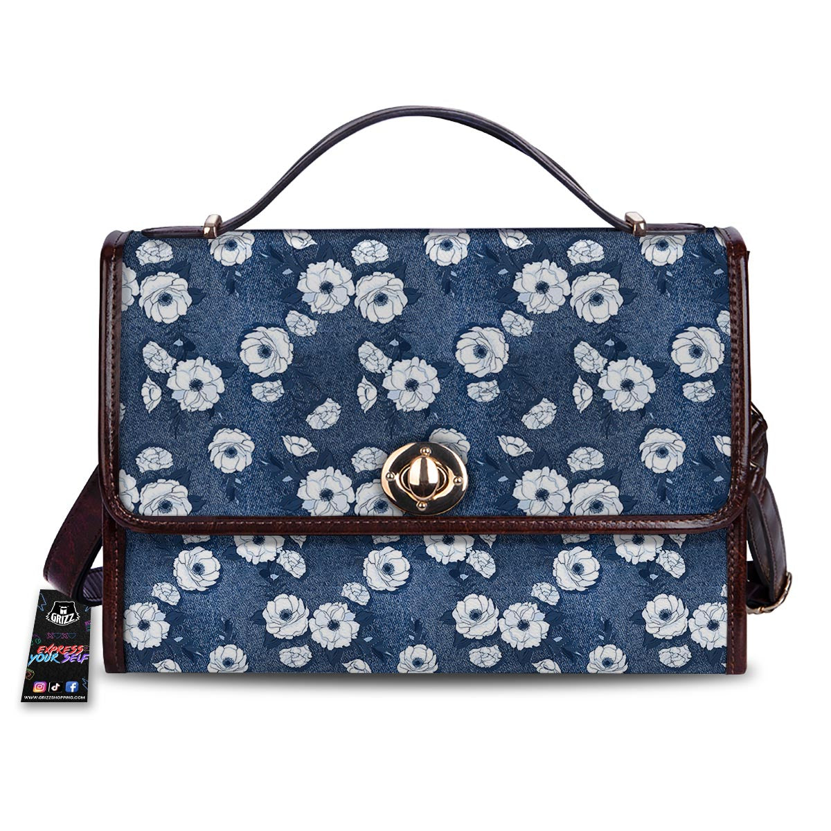 Denim Jeans Rose Print Pattern Women's Satchel Bag-grizzshop