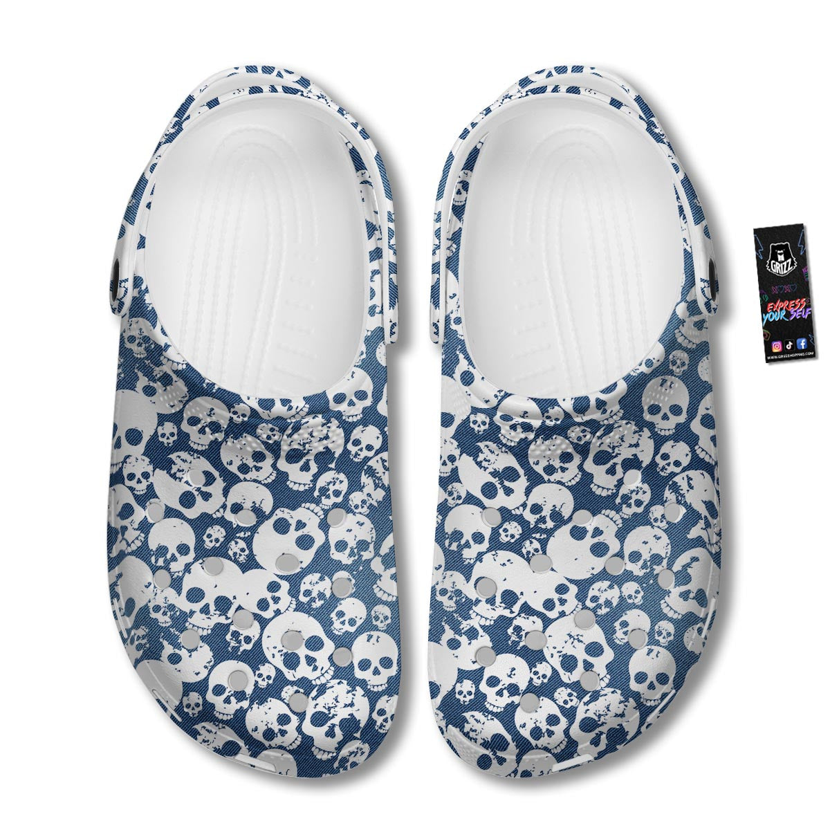 Denim Jeans Skull Print Pattern Clog-grizzshop