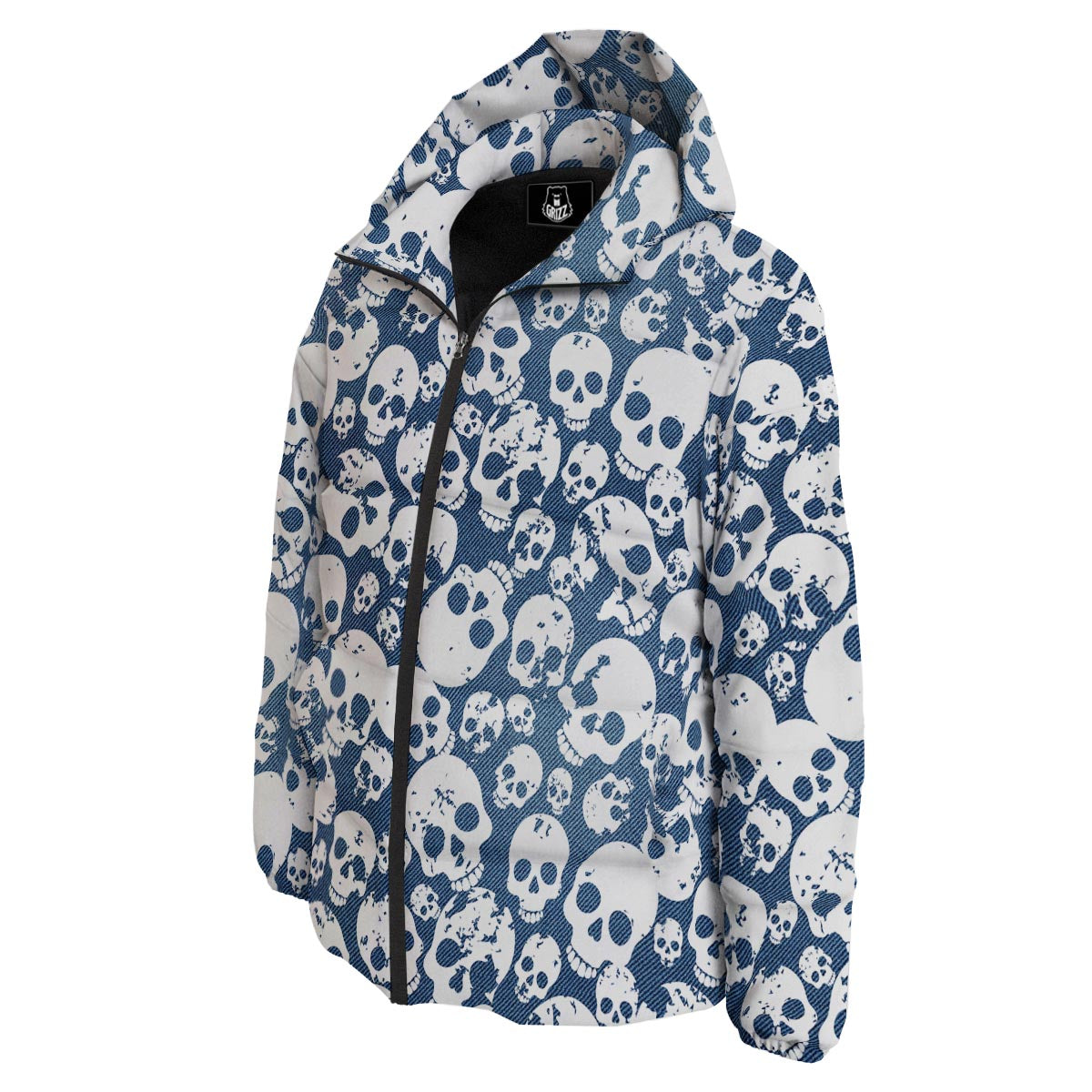 Denim Jeans Skull Print Pattern Down Jacket-grizzshop