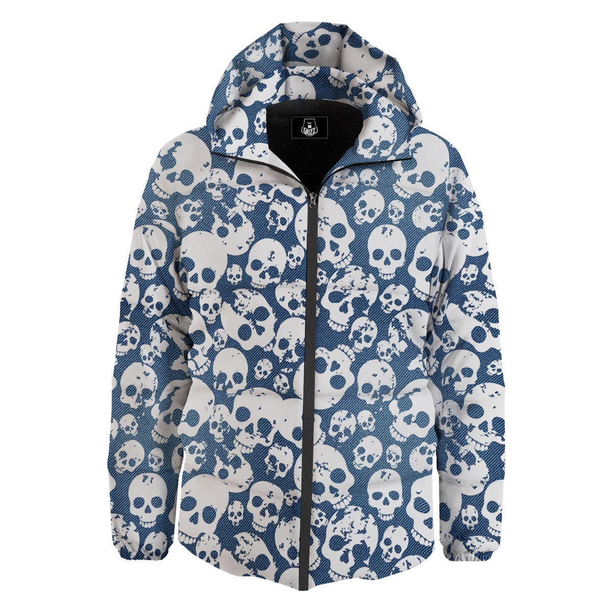 Denim Jeans Skull Print Pattern Down Jacket-grizzshop