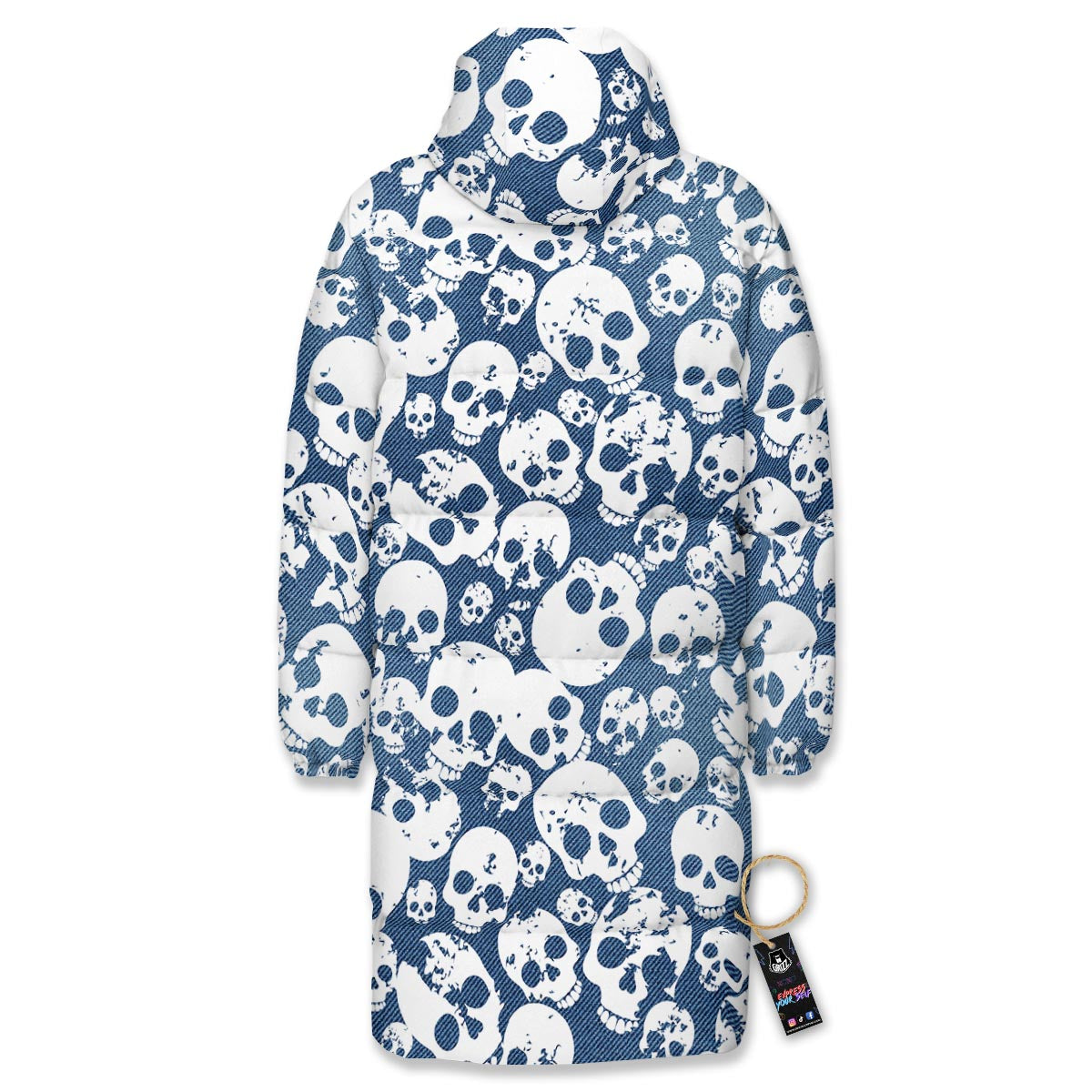 Denim Jeans Skull Print Pattern Long Down Jacket-grizzshop