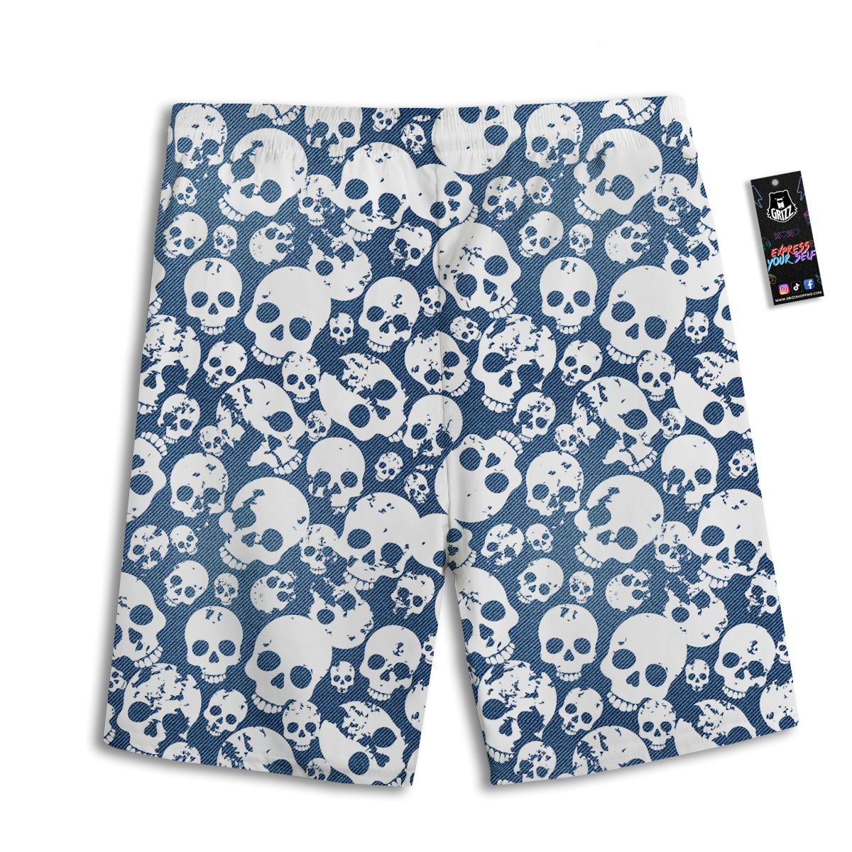 Denim Jeans Skull Print Pattern Men's Athletic Shorts