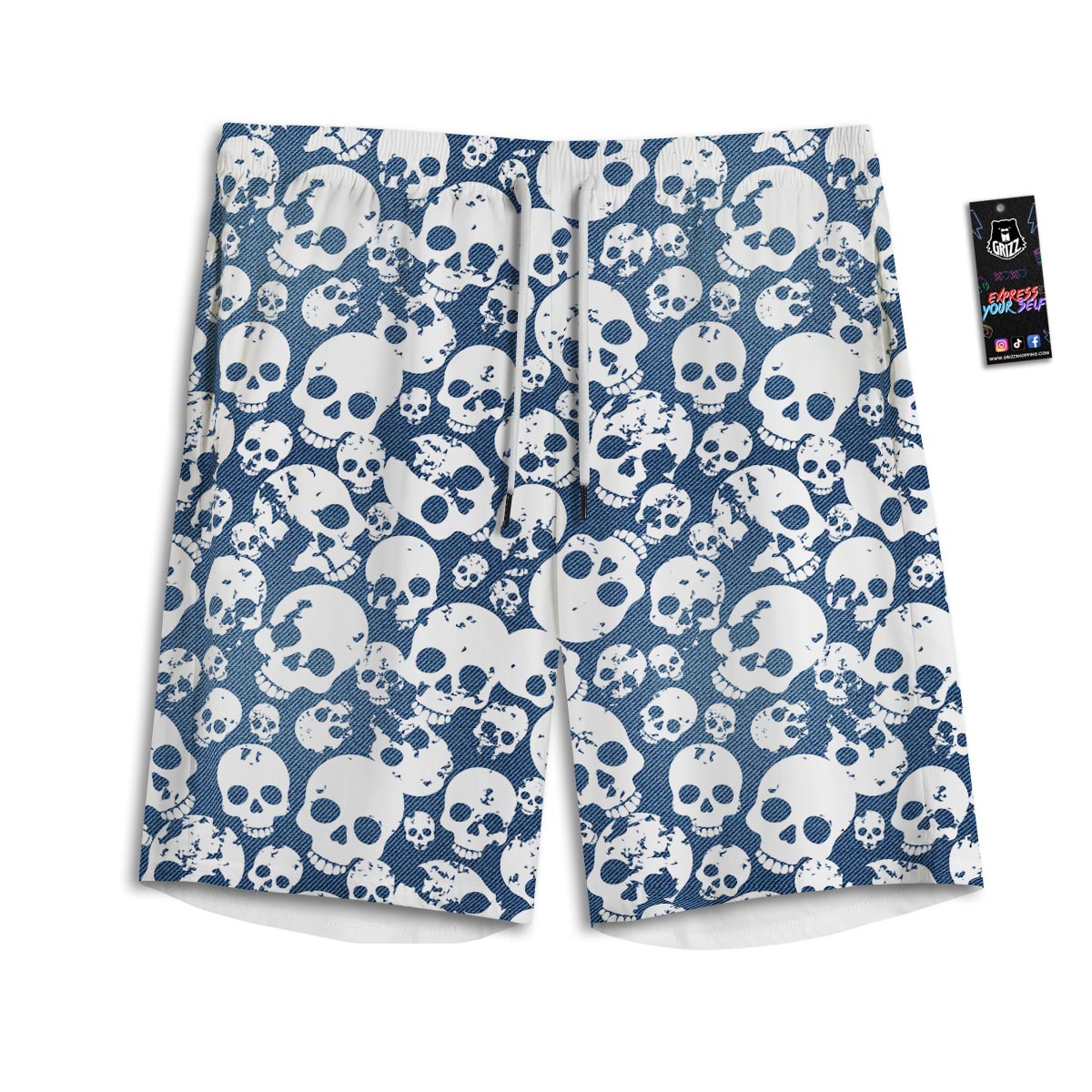 Denim Jeans Skull Print Pattern Men's Athletic Shorts