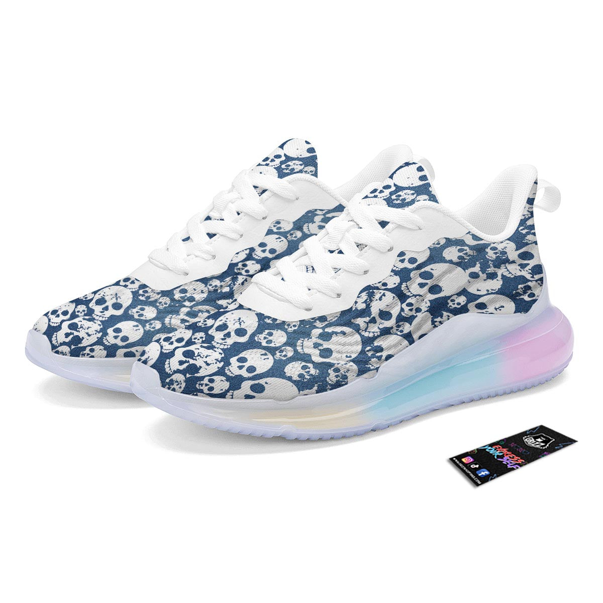 Denim Jeans Skull Print Pattern Running Sneakers-grizzshop