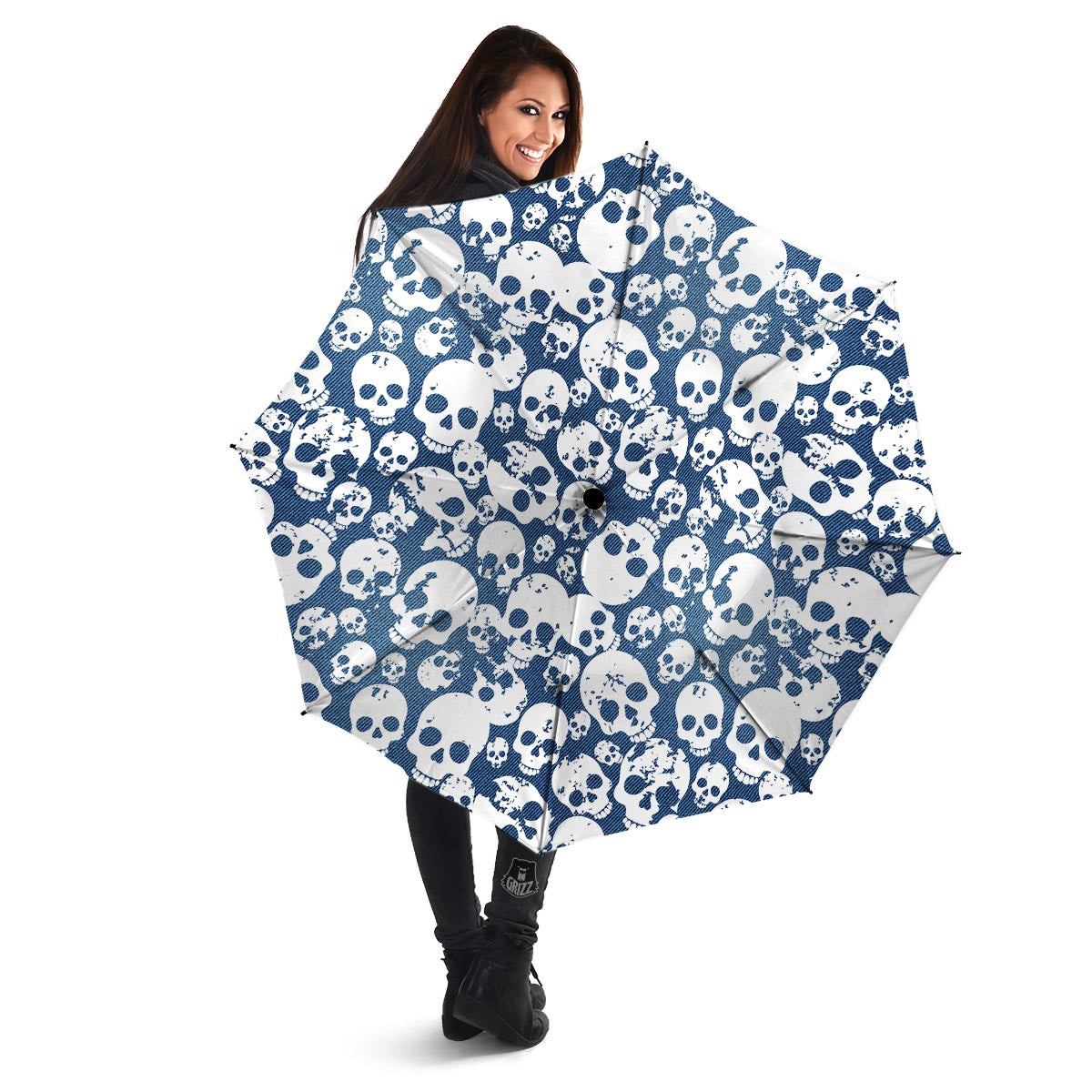 Denim Jeans Skull Print Pattern Umbrella-grizzshop