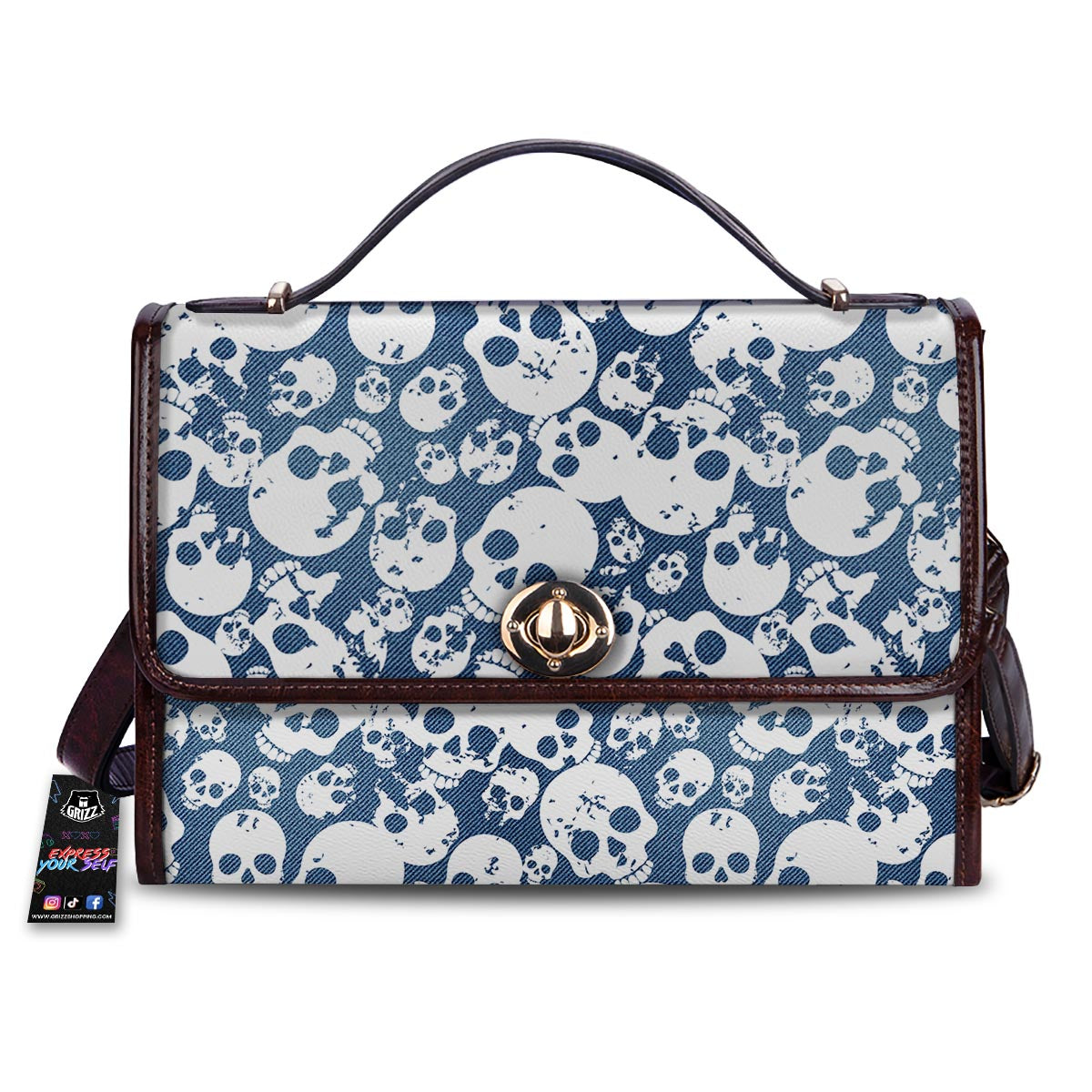 Denim Jeans Skull Print Pattern Women's Satchel Bag-grizzshop