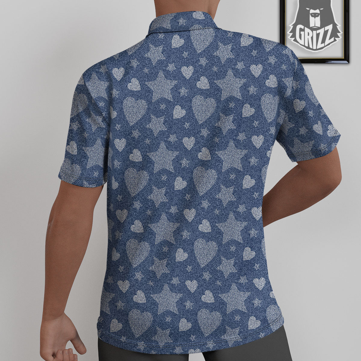 Denim Star Jeans And Heart Print Pattern Untucked Shirts-grizzshop