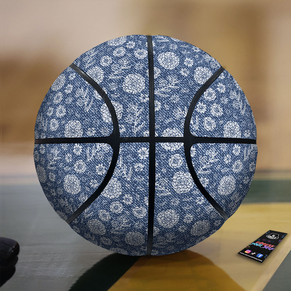 Denim Jeans Flower Print Pattern Basketball