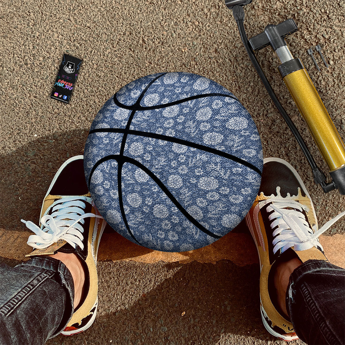 Denim Jeans Flower Print Pattern Basketball
