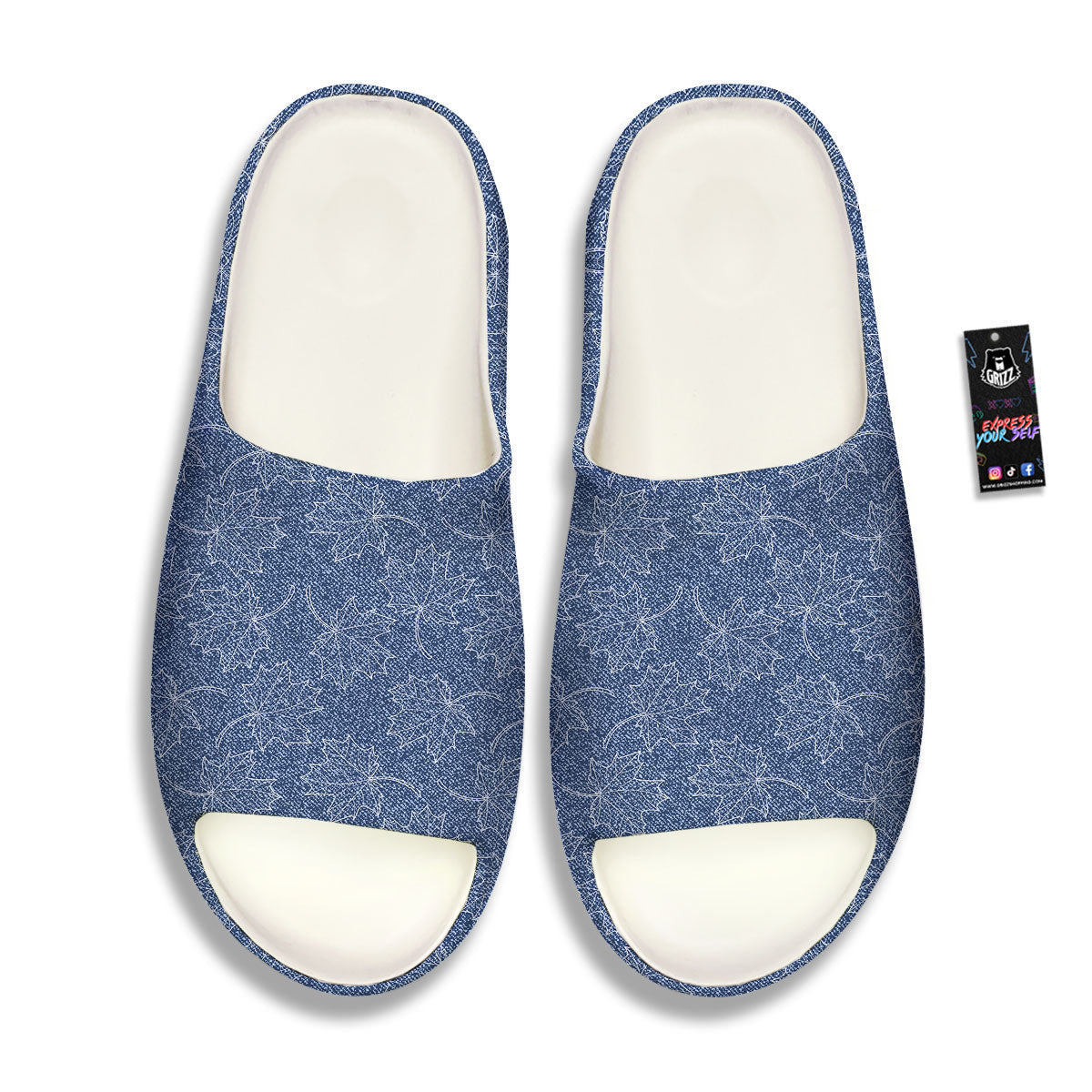 Denim Jeans Maple Leaf Print Pattern Sandals-grizzshop