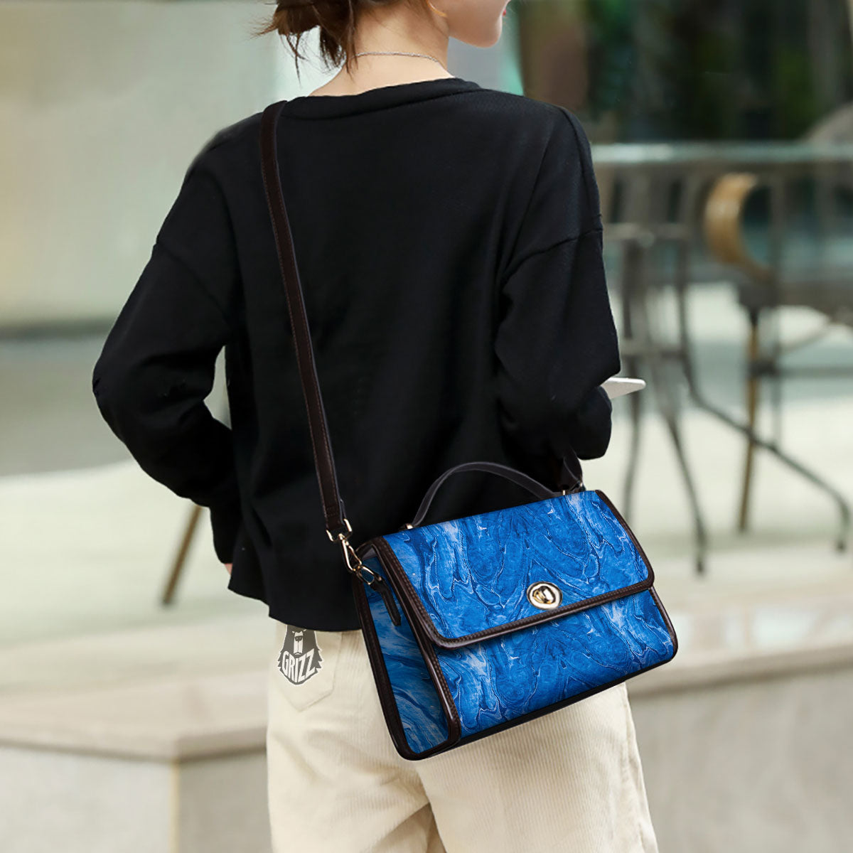 Denim Jeans Marble Print Pattern Women's Satchel Bag