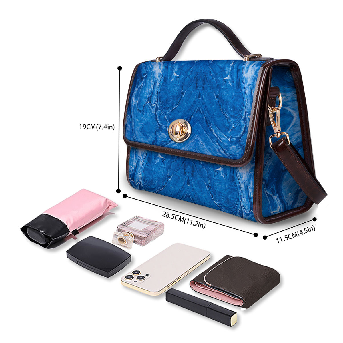 Denim Jeans Marble Print Pattern Women's Satchel Bag