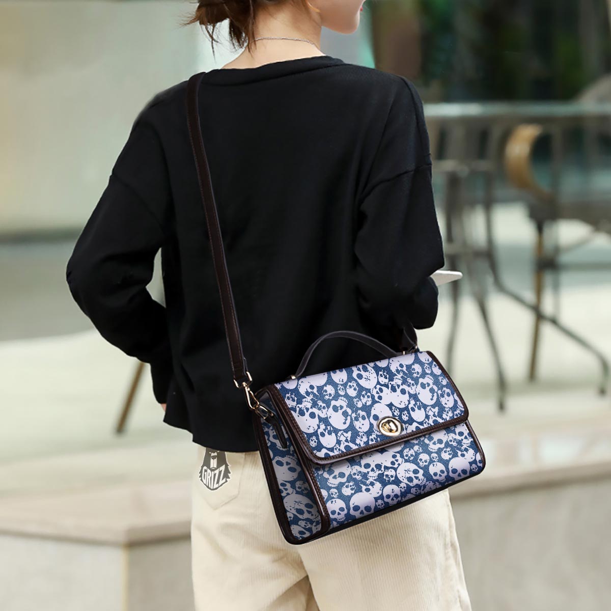 Denim Jeans Skull Print Pattern Women's Satchel Bag