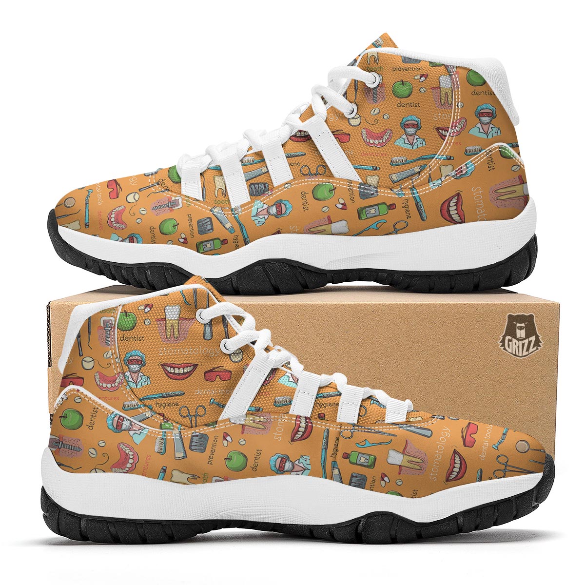 Dental Dentist Dentistry Tooth Pattern Print White Bball Shoes-grizzshop