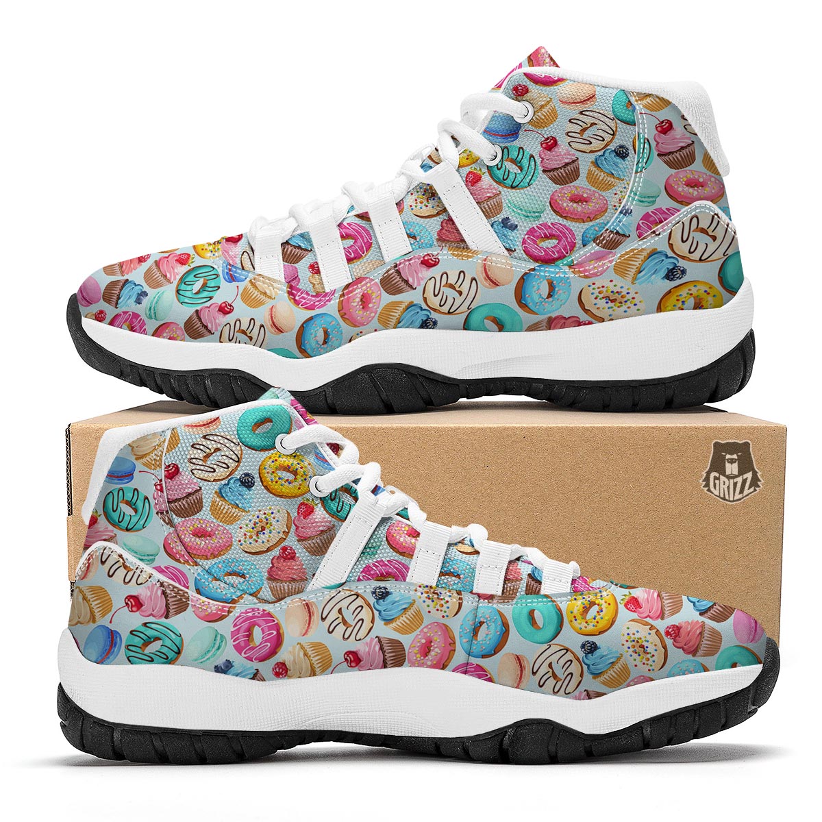 Dessert Cupcake Pattern Print White Bball Shoes-grizzshop