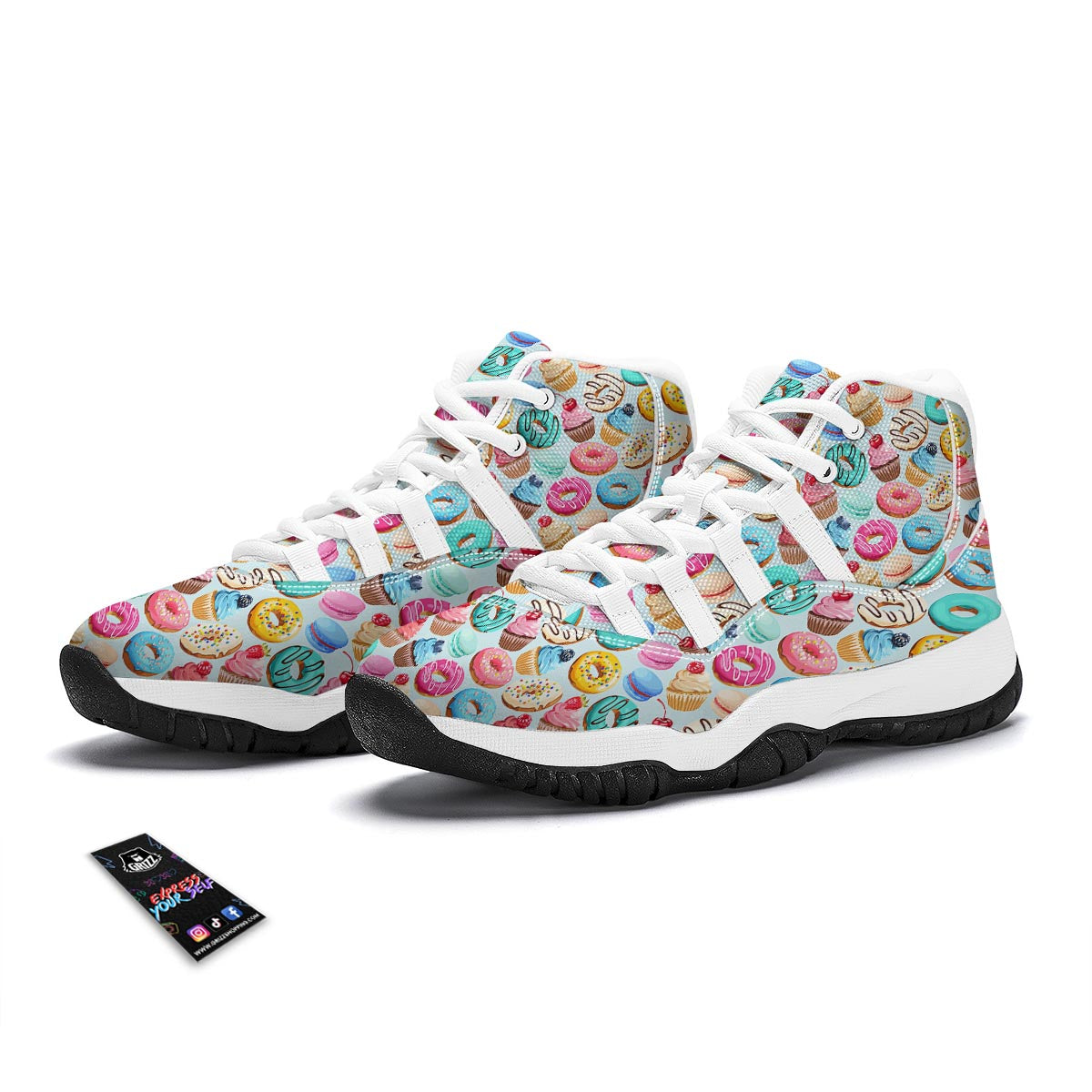 Dessert Cupcake Pattern Print White Bball Shoes-grizzshop