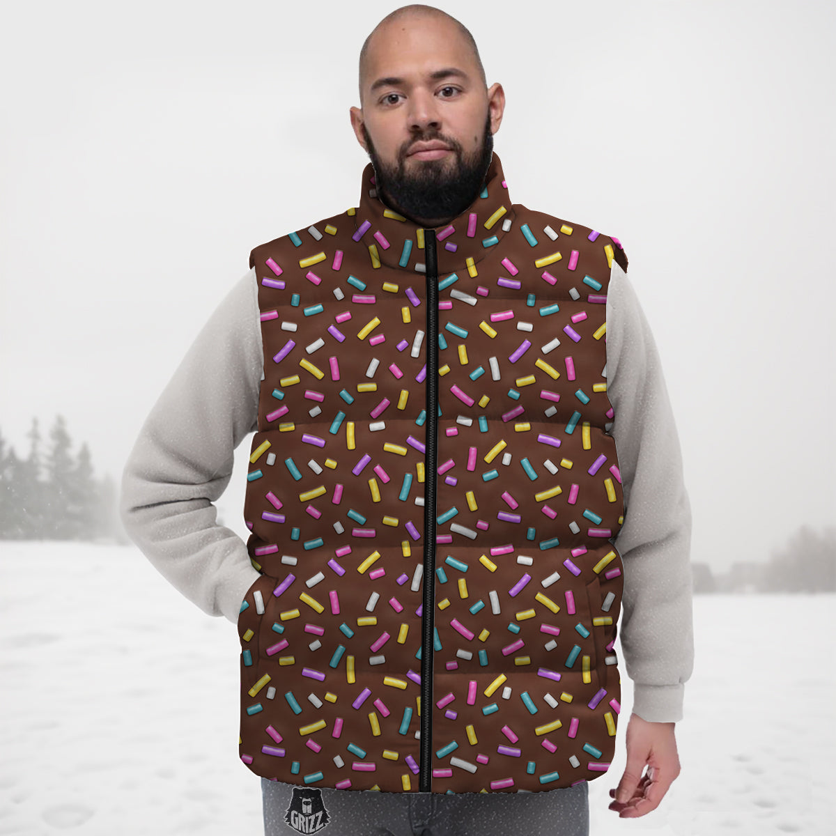Dessert Gingerbread Man Chirstmas Pattern Print Down Vest