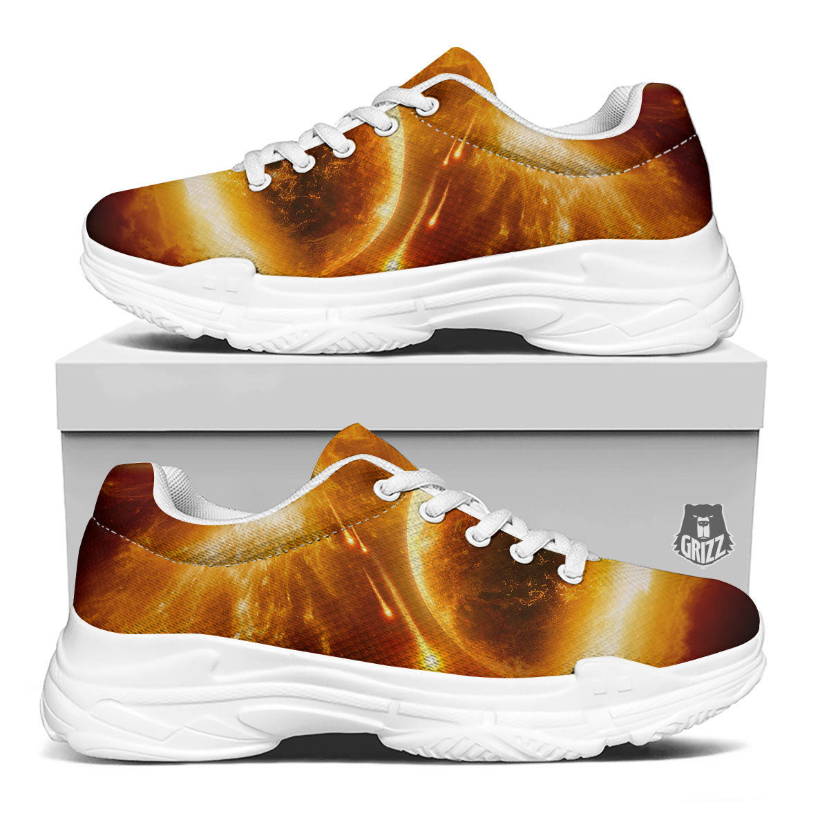 Destruction Of Planet Earth Print White Chunky Shoes-grizzshop