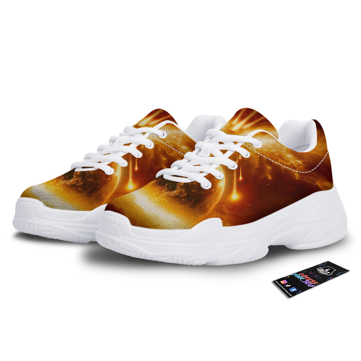 Destruction Of Planet Earth Print White Chunky Shoes-grizzshop