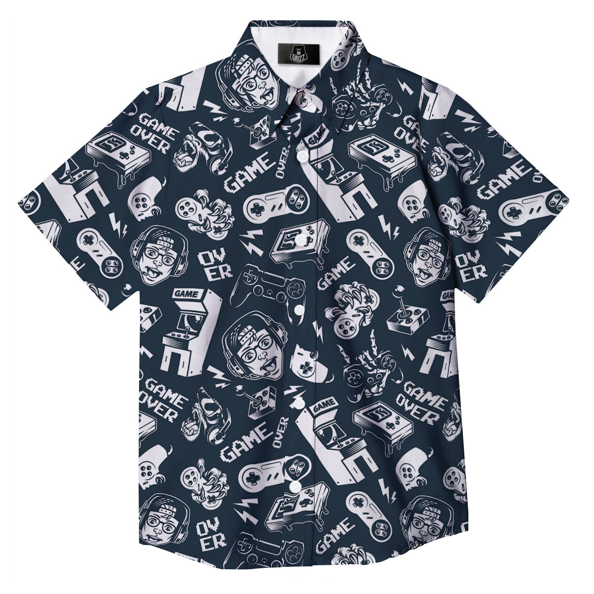 Devices Video Game Print Pattern Button Up Shirt-grizzshop