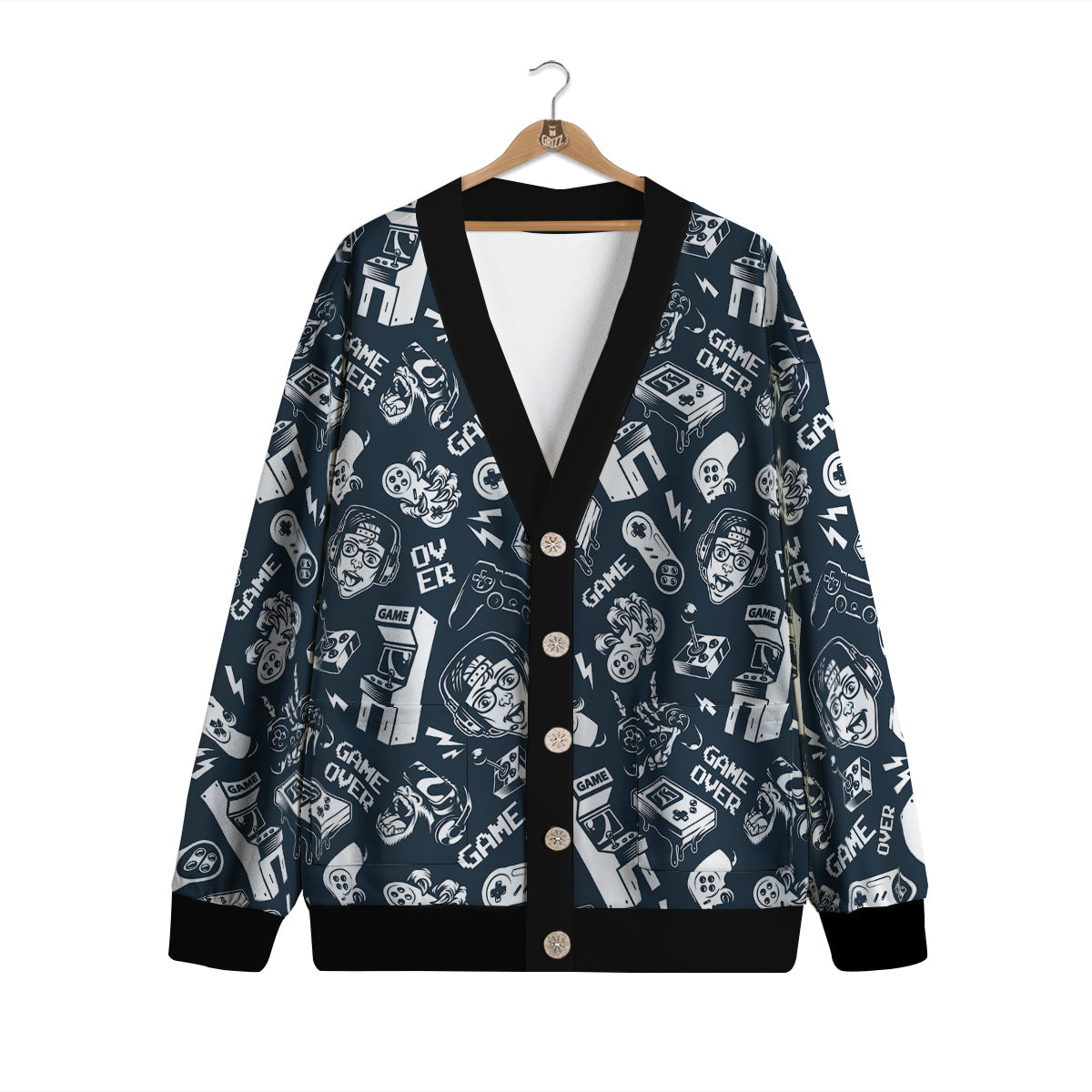 Devices Video Game Print Pattern Cardigan-grizzshop