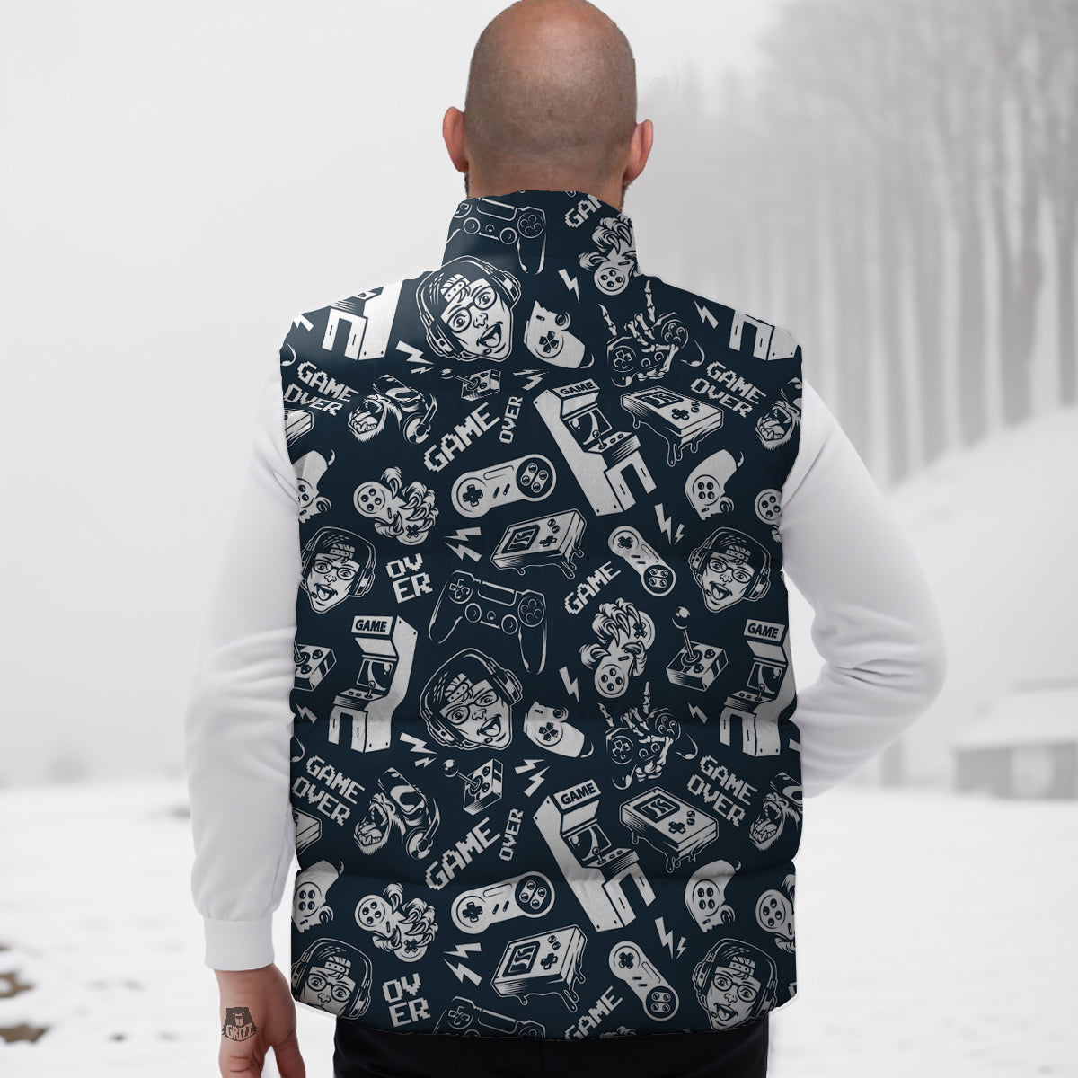 Devices Video Game Print Pattern Down Vest-grizzshop
