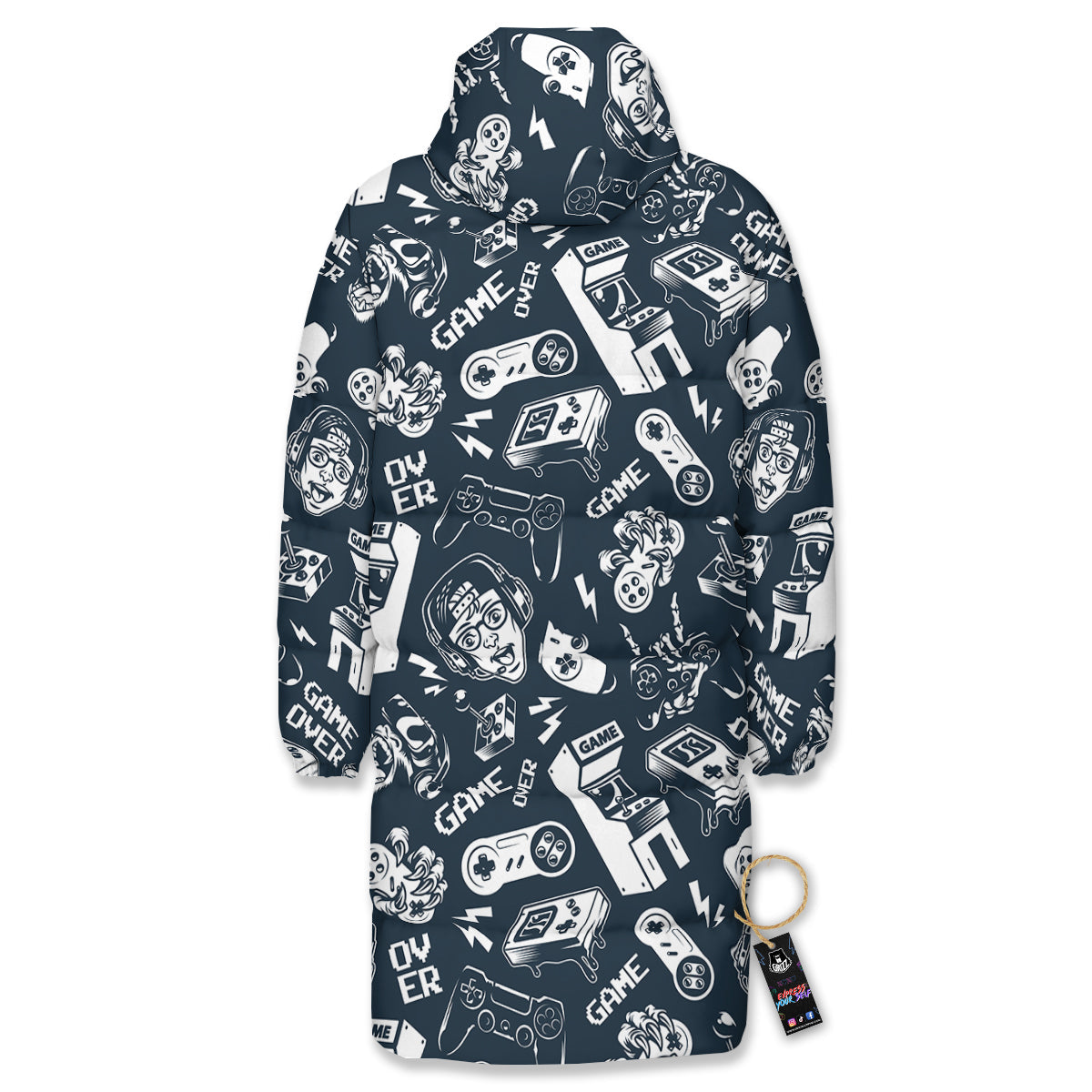 Devices Video Game Print Pattern Long Down Jacket-grizzshop