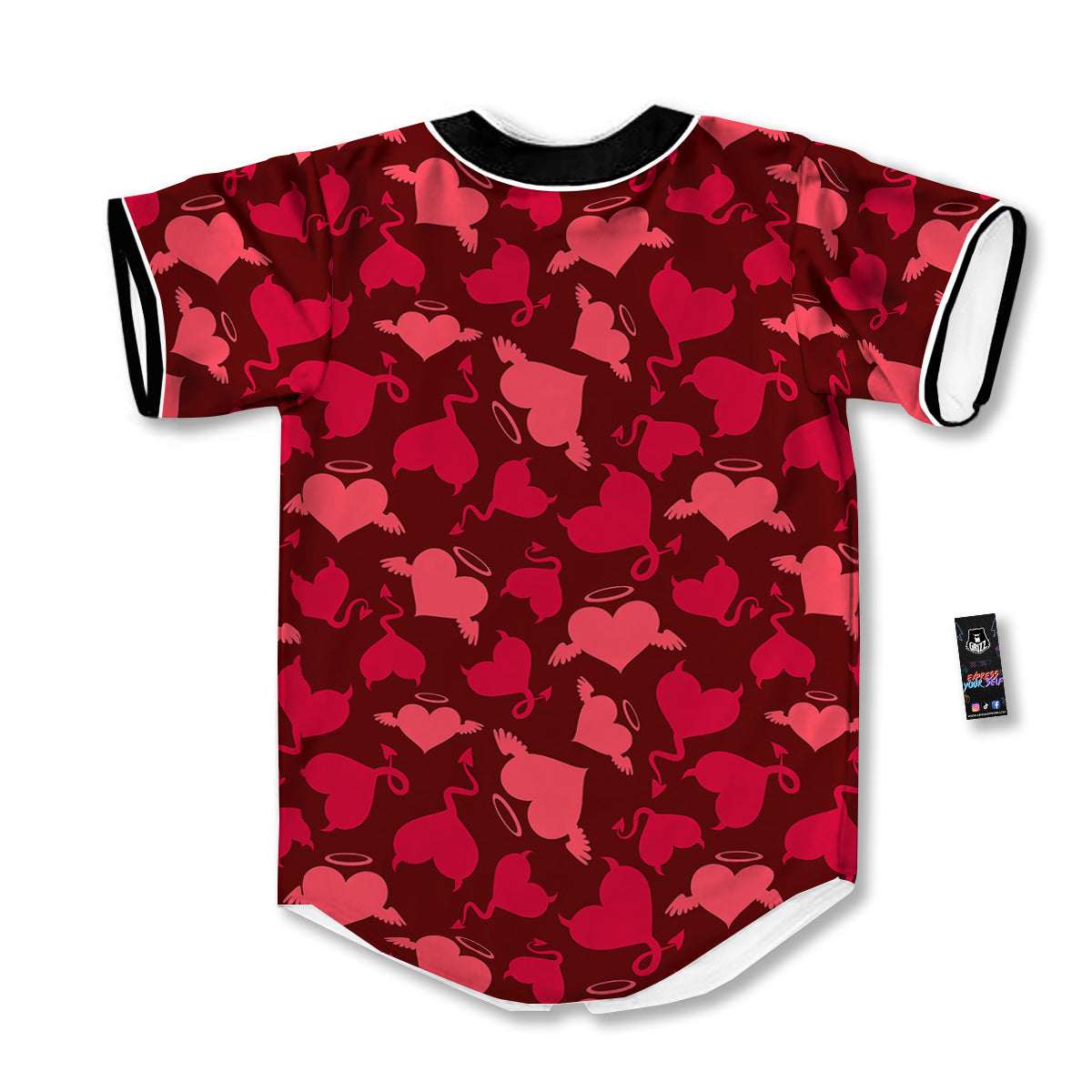 Devil And Angel Hearts Print Pattern Baseball Jersey-grizzshop