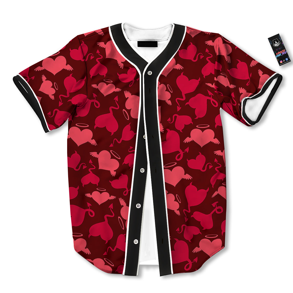 Devil And Angel Hearts Print Pattern Baseball Jersey-grizzshop