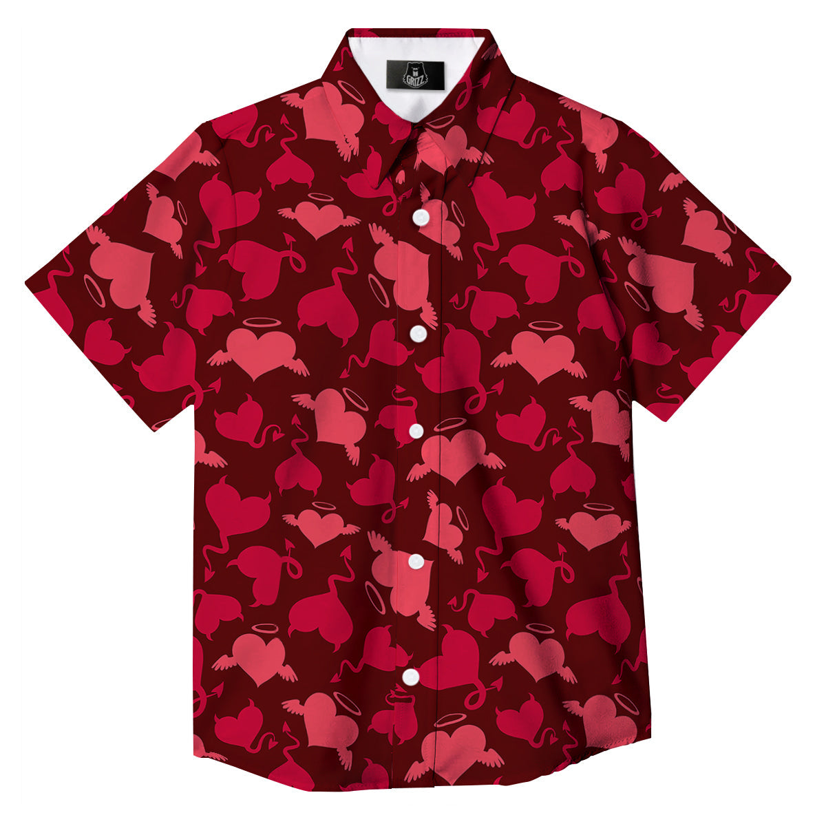 Devil And Angel Hearts Print Pattern Button Up Shirt-grizzshop