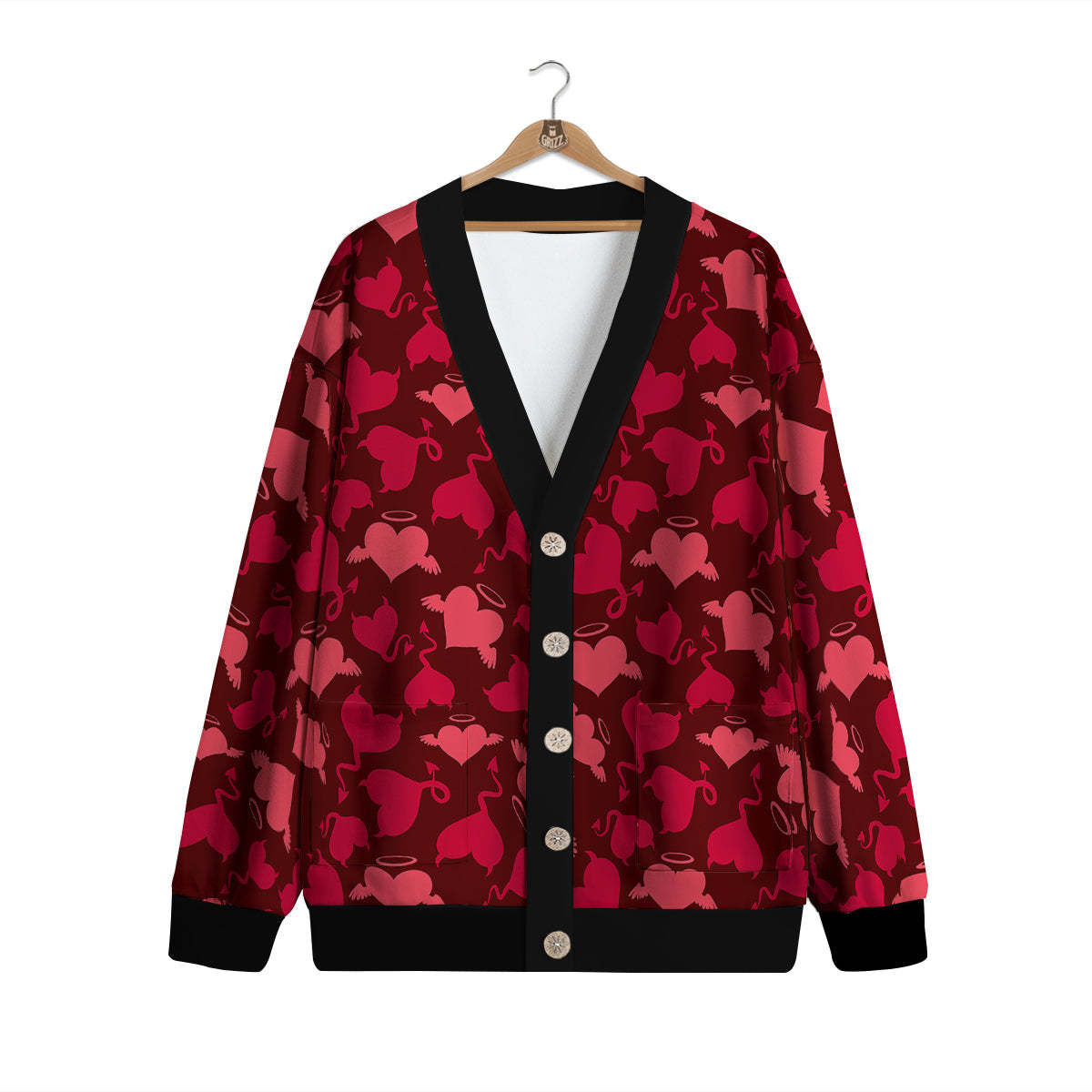 Devil And Angel Hearts Print Pattern Cardigan-grizzshop