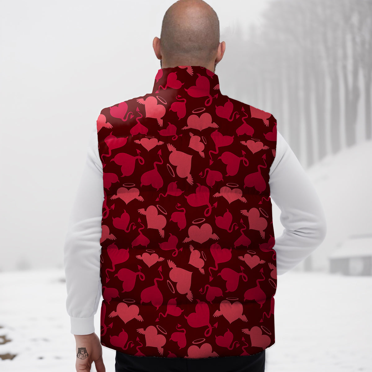 Devil And Angel Hearts Print Pattern Down Vest