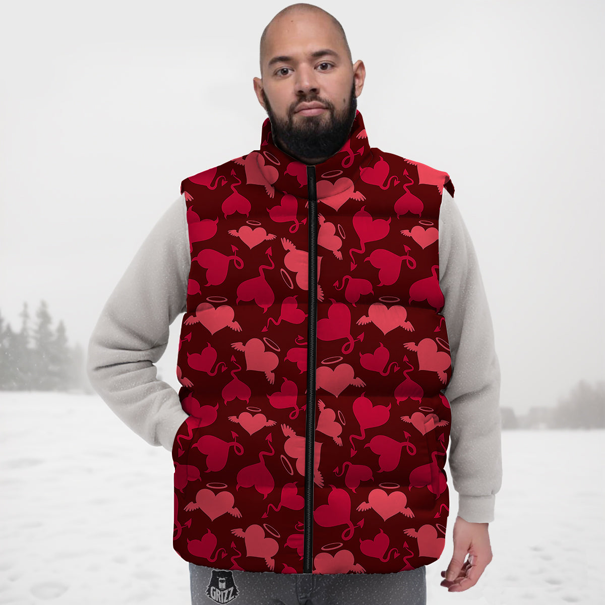 Devil And Angel Hearts Print Pattern Down Vest