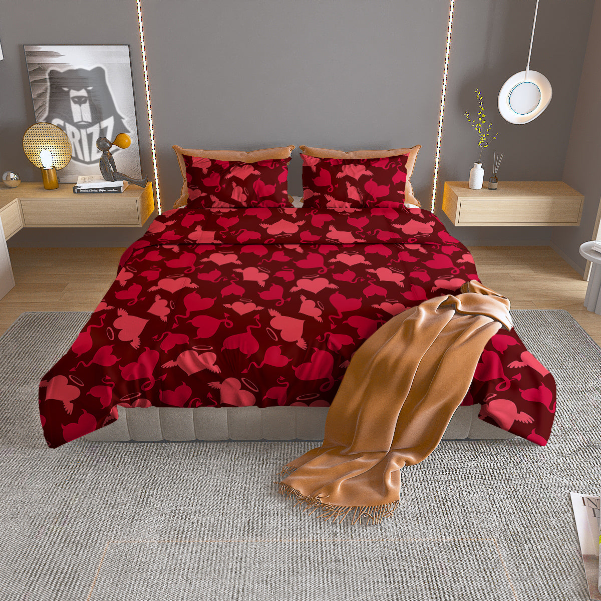 Devil And Angel Hearts Print Pattern Duvet Cover Bedding Set