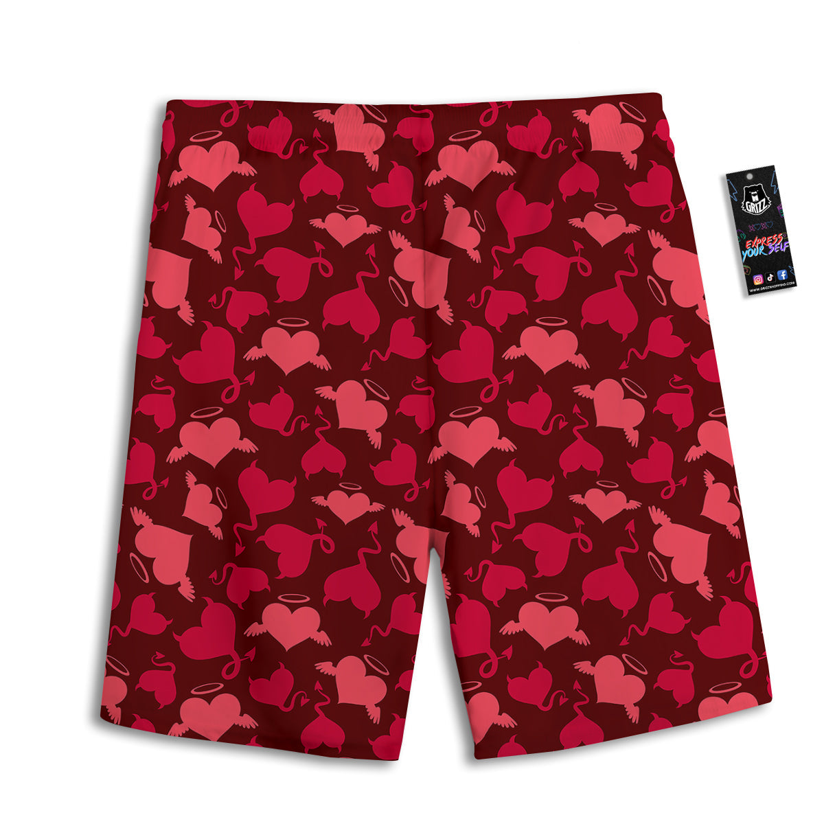 Devil And Angel Hearts Print Pattern Men's Athletic Shorts