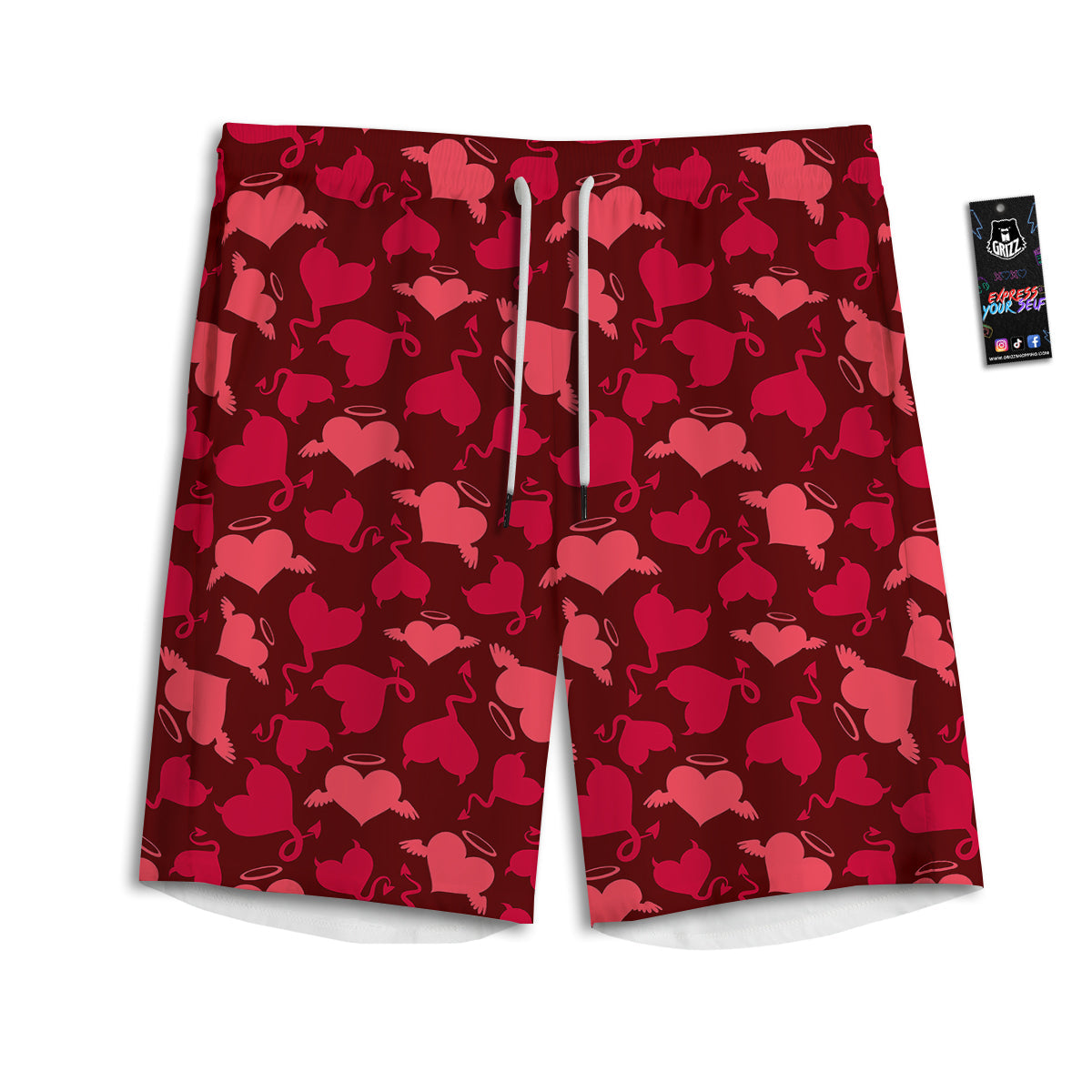 Devil And Angel Hearts Print Pattern Men's Athletic Shorts