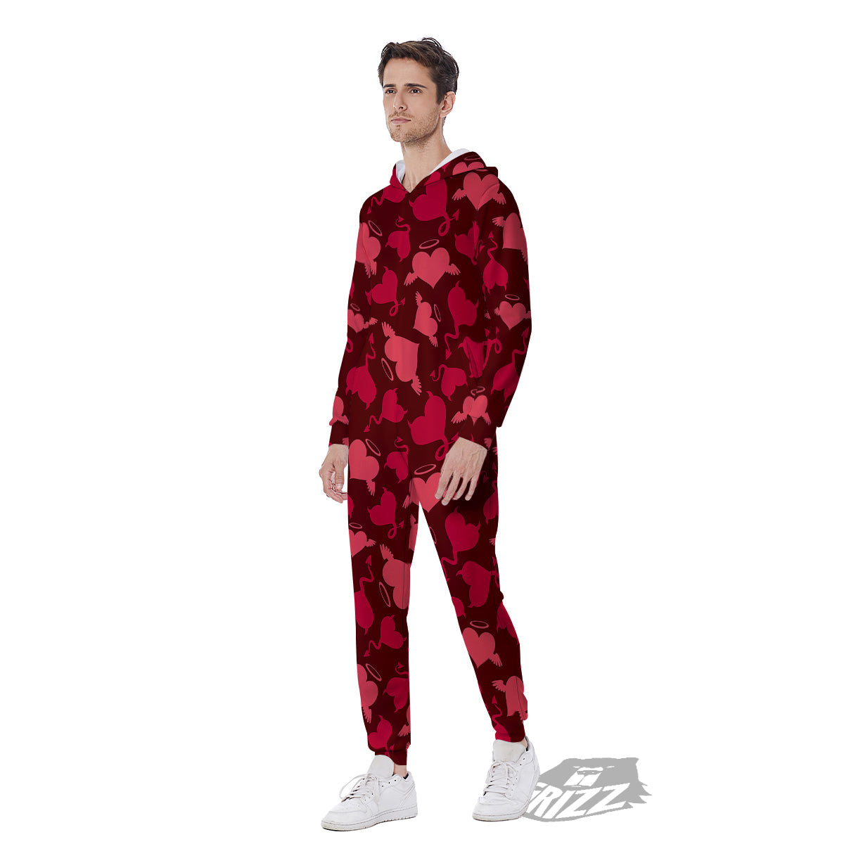 Devil And Angel Hearts Print Pattern Men's Jumpsuit-grizzshop