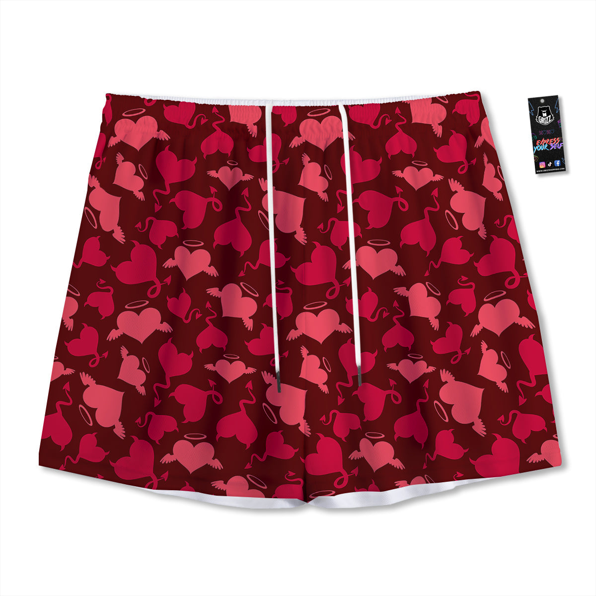 Floral Geometric Japanese Print Pattern Mesh Shorts
