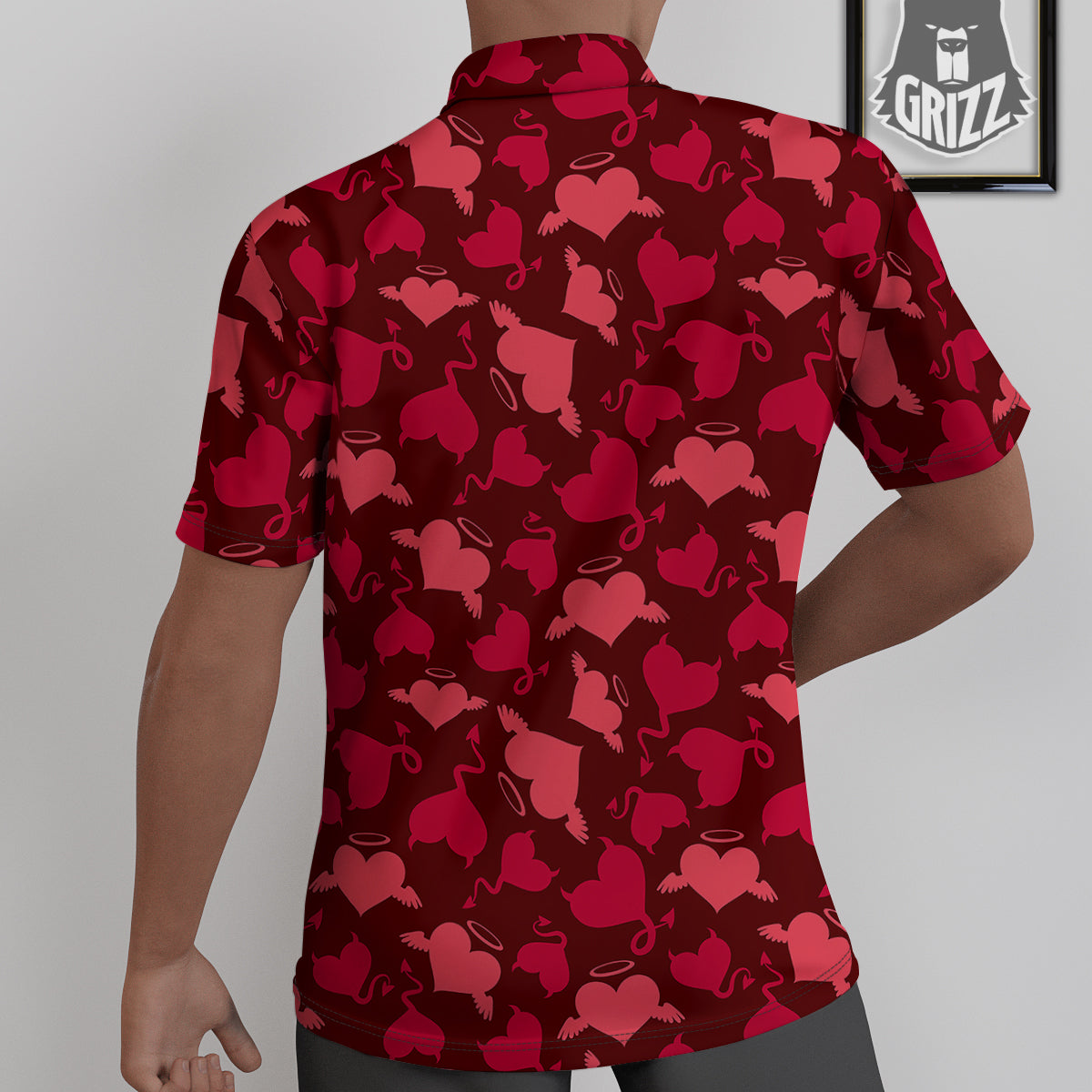 Devil And Angel Hearts Print Pattern Untucked Shirts-grizzshop