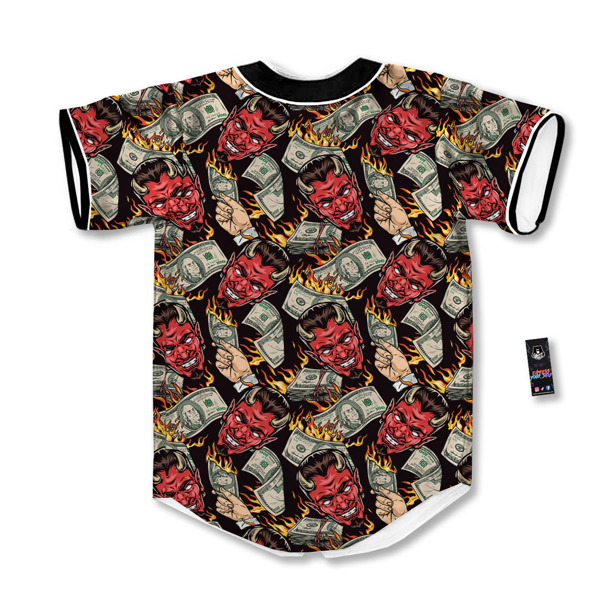 Devil And Dollar Print Pattern Baseball Jersey-grizzshop