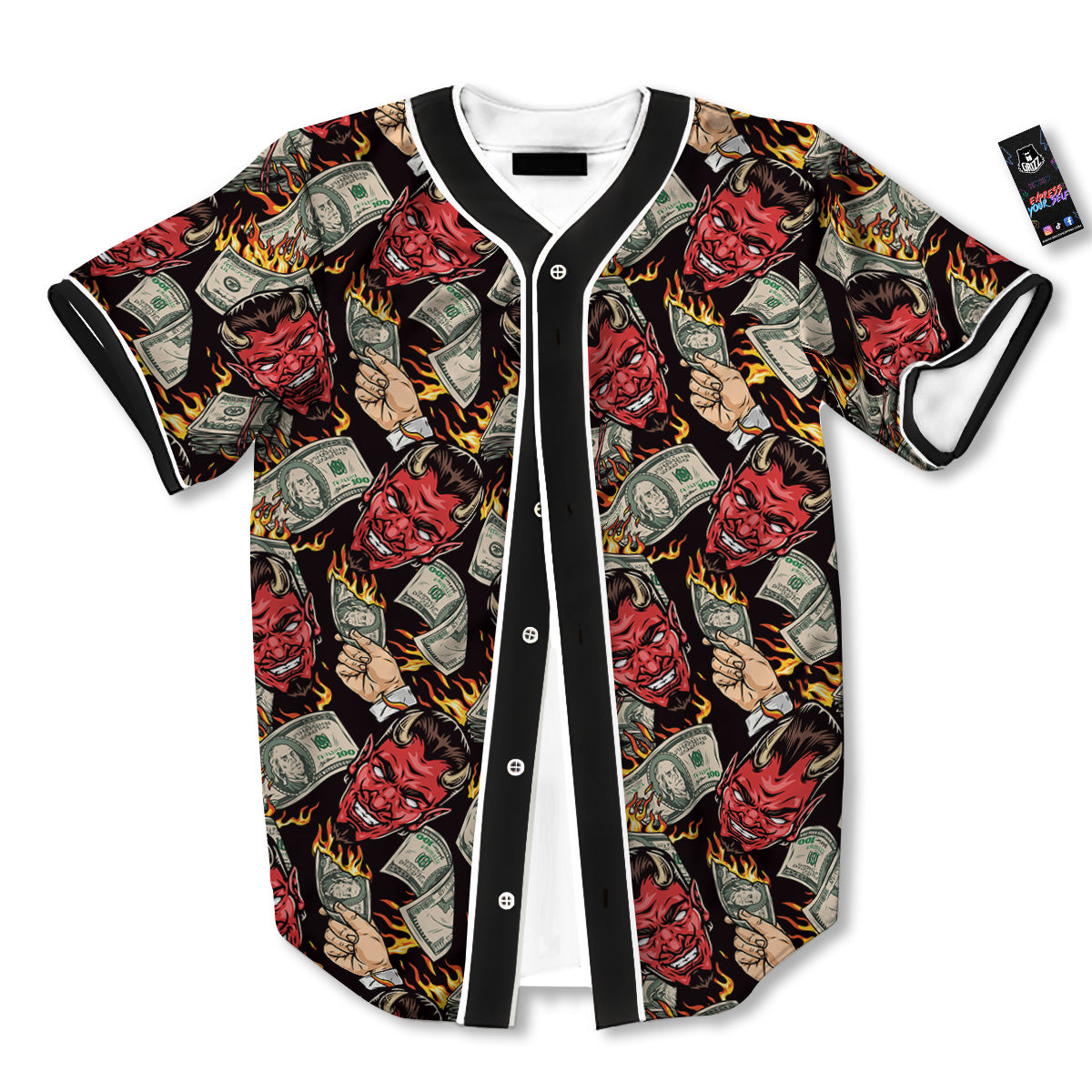 Devil And Dollar Print Pattern Baseball Jersey-grizzshop